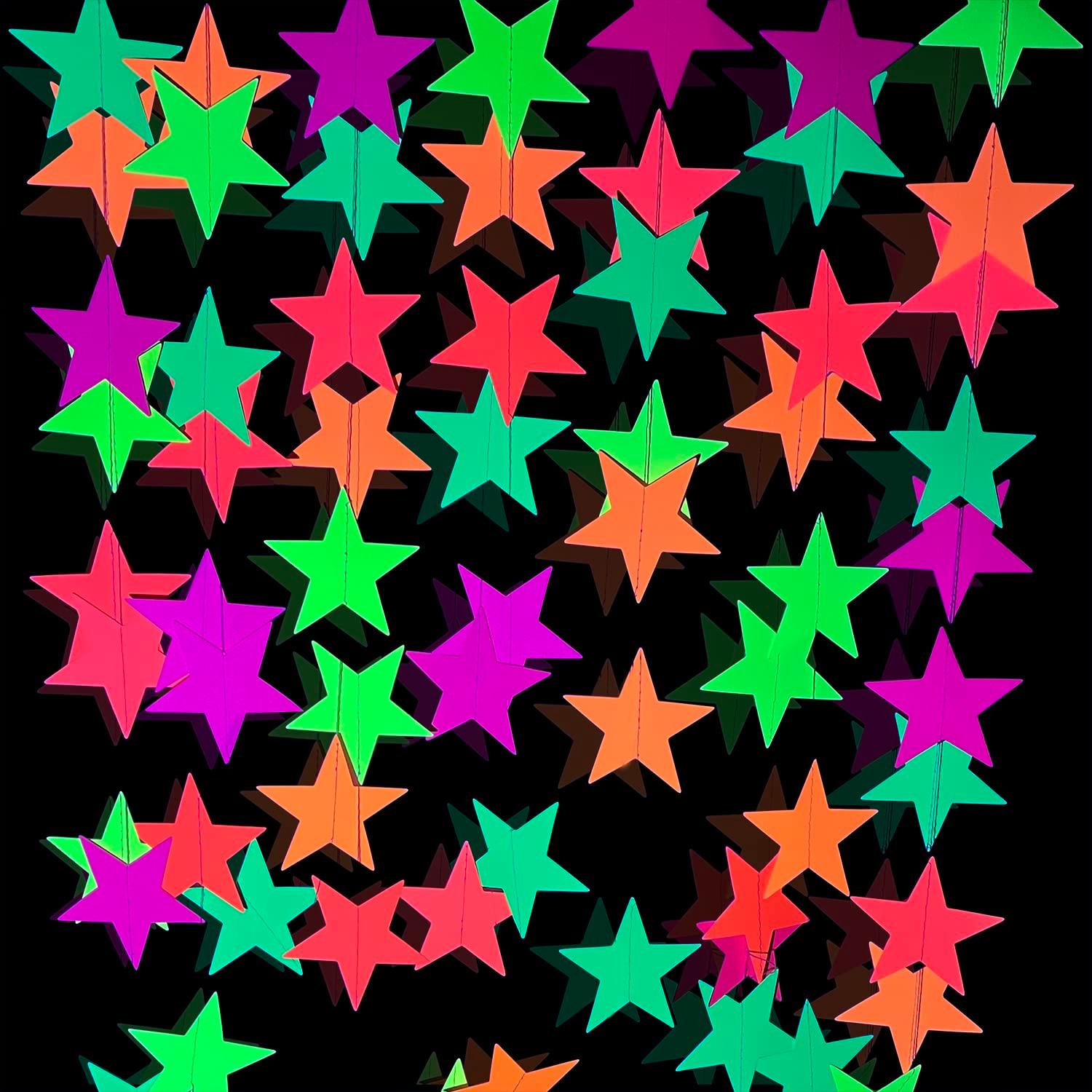 110feet UV Star Paper Neon Garland Streamers Black Light Decorations for Dark Glow Party UV Reactive Party Favors Glow in The Dark Supplies Wedding Birthday Banners - Image 4