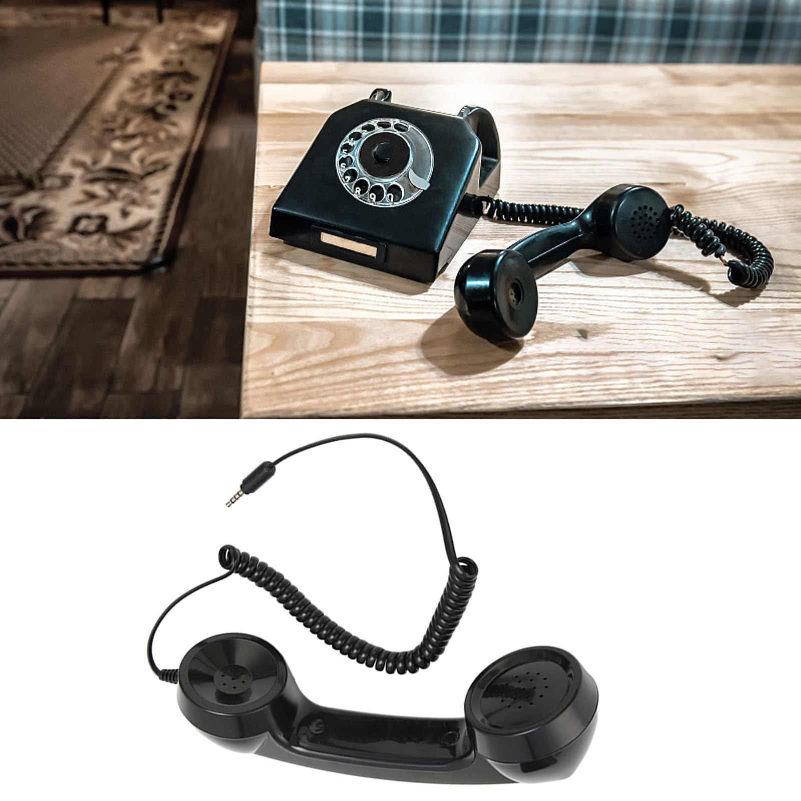 Retro Phone Handset, One Touch Answer, Radiation Proof 3.5mm Sound Plug with 1m Coiled Cord, Suitable for All Smartphones and Computers (Black) - Image 3