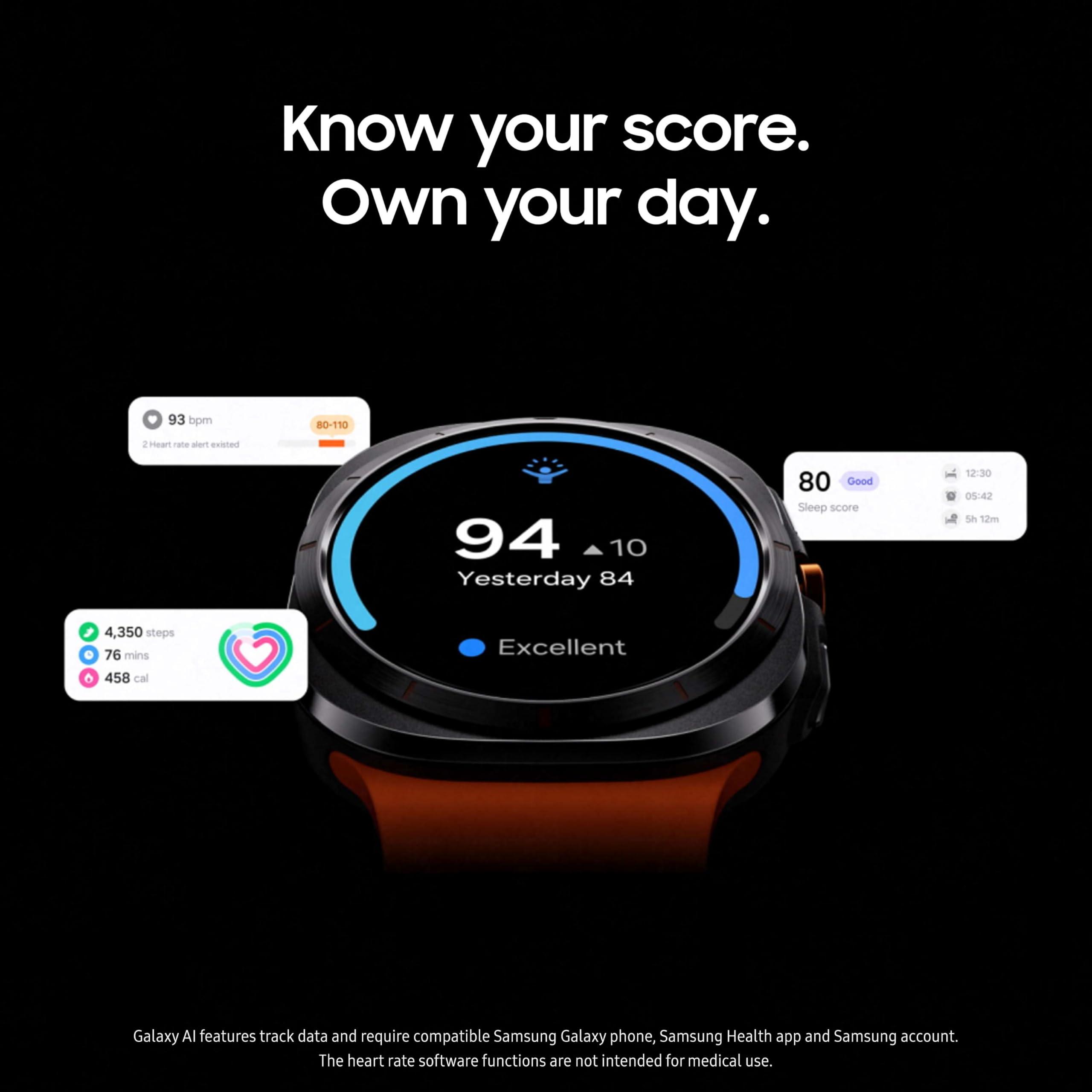 SAMSUNG Galaxy Watch Ultra 47mm LTE AI Smartwatch w/Energy Score, Wellness Tips, Heart Rate Tracking, Sleep Monitor, Fitness Tracker, GPS, 2024,Titanium Gray [US Version, 1Yr Manufacturer Warranty] - Image 4