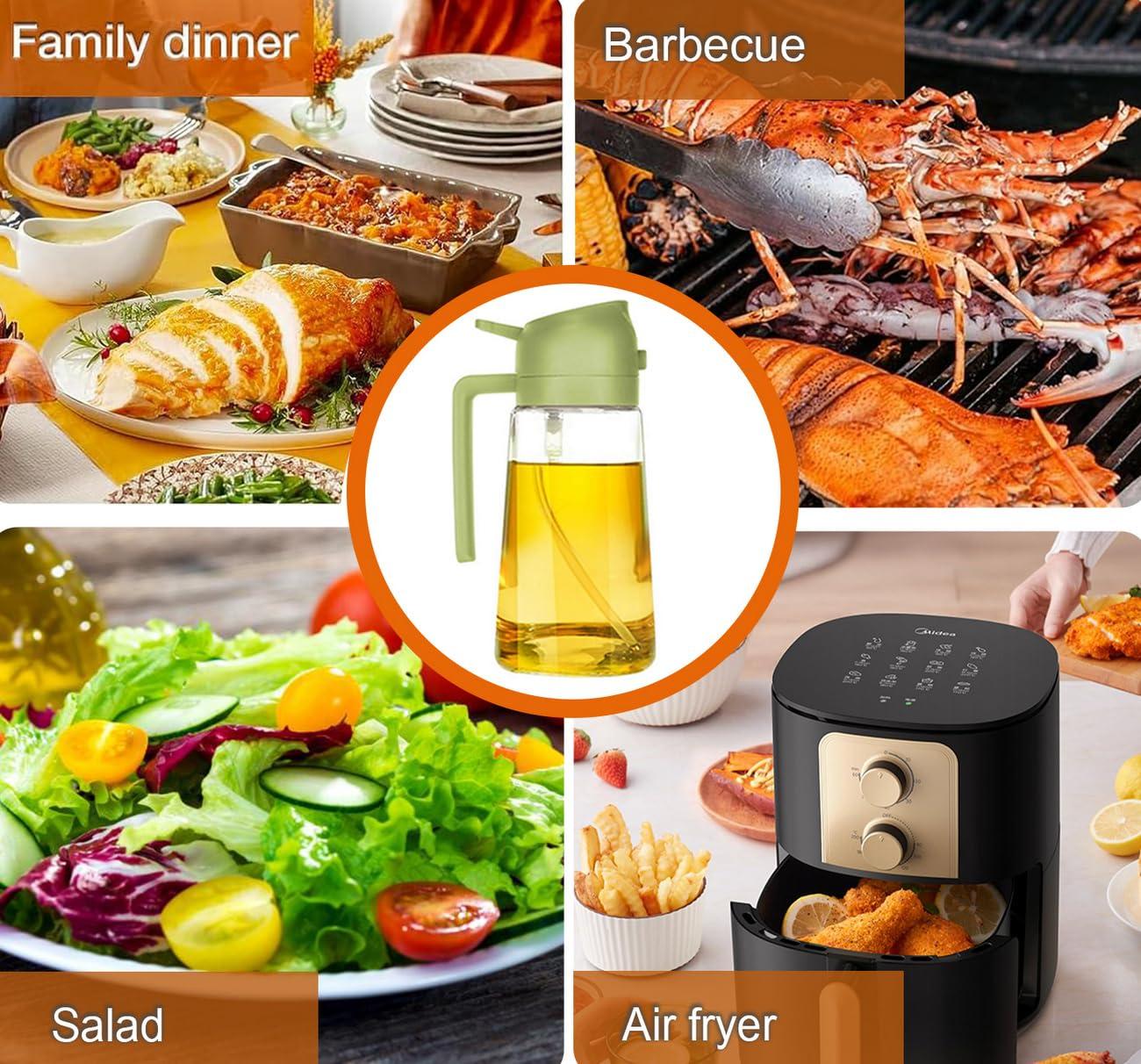 Oil Dispenser Bottle Glass Olive Oil Sprayer 2 Pcs: 2 in 1 Olive Oil Dispenser Bottle, Premium Oil Sprayer for Cooking, Glass Oil Spray Bottle for Air Fryer Salad BBQ Baking-470ml - Image 6