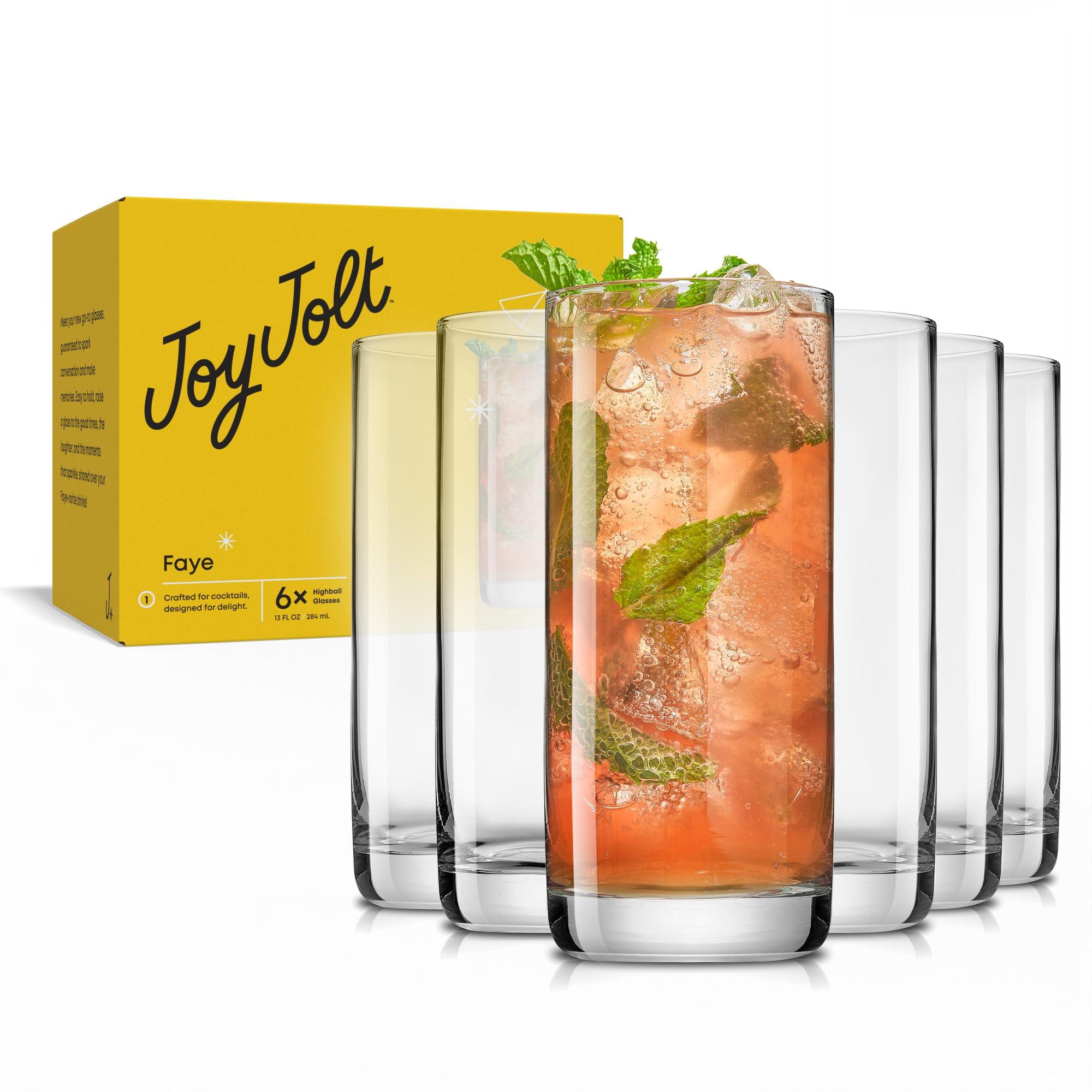 JoyJolt Faye 13oz Highball Glasses, 6pc Tall Glass Sets. Lead-Free Crystal Drinking Glasses. Water Glasses, Mojito Glass Cups, Tom Collins Bar Glassware, and Mixed Drink Cocktail Glass Set - Image 9