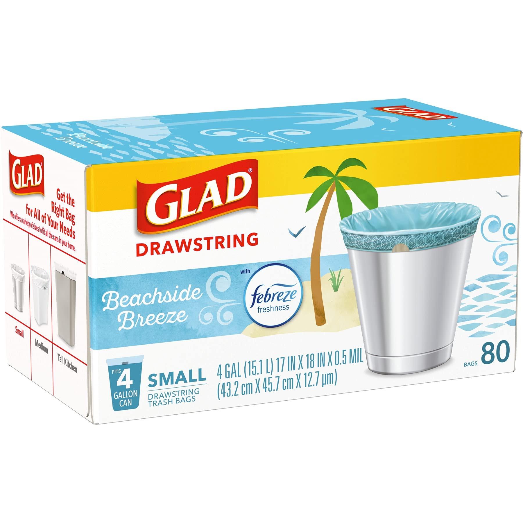 Glad Odorshield Small Drawstring Trash Bags, 4 Gal, Febreze Beachside Breeze, 80 Ct, Pack May Vary - Image 9