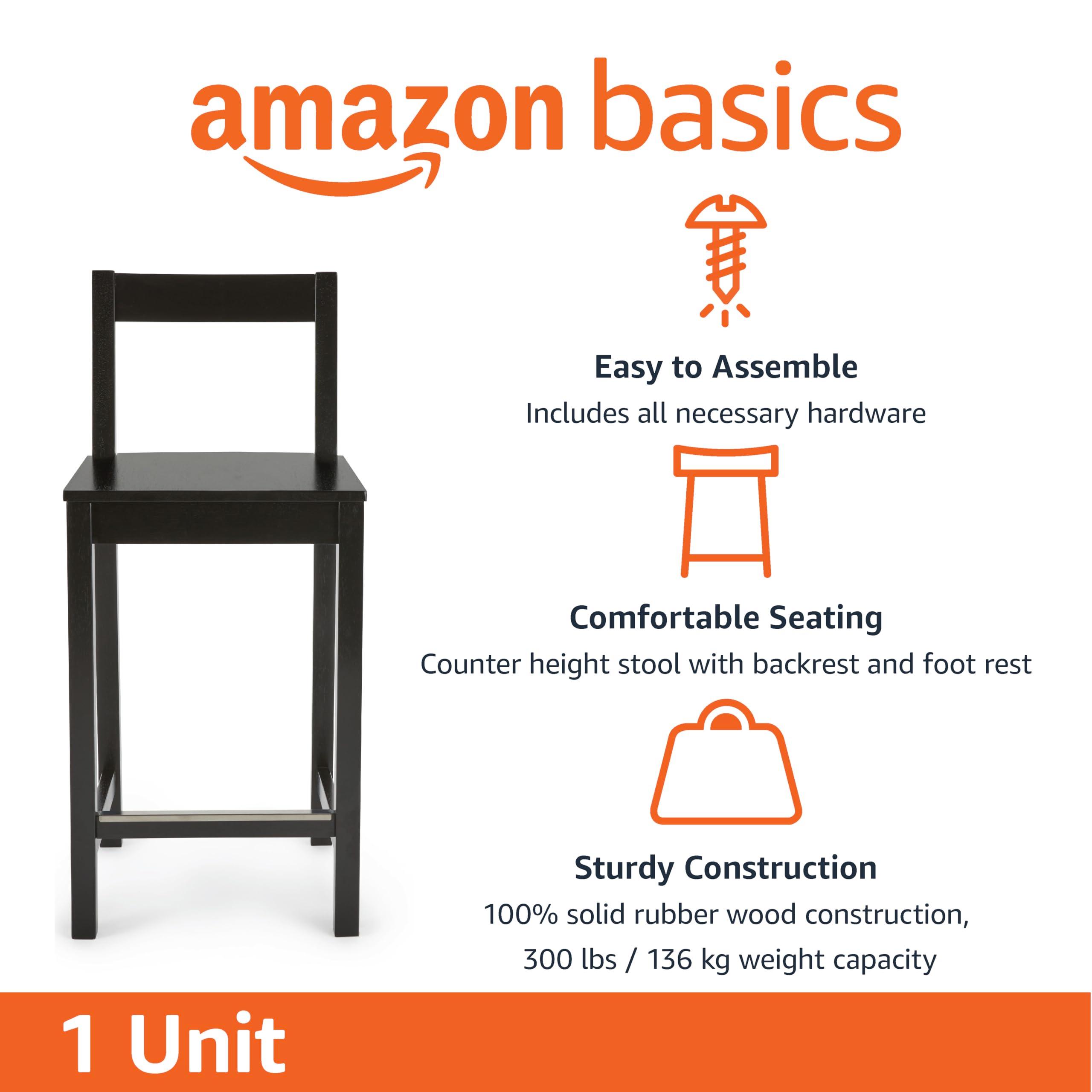 Amazon Basics Wooden Bar Stool with Backrest 24", Black, 1 Unit - Image 3