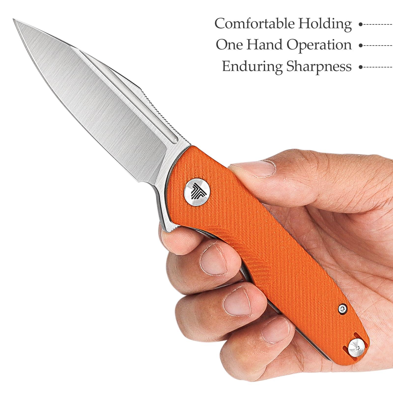 TRIVISA Knives，Folding EDC Knife for Men，Pocke Flipper Knife with Clip，3.26" 14C28N Steel Blade（Satin），G10 Scales for Outdoor Camping Tool - Antliae-03OG - Image 5