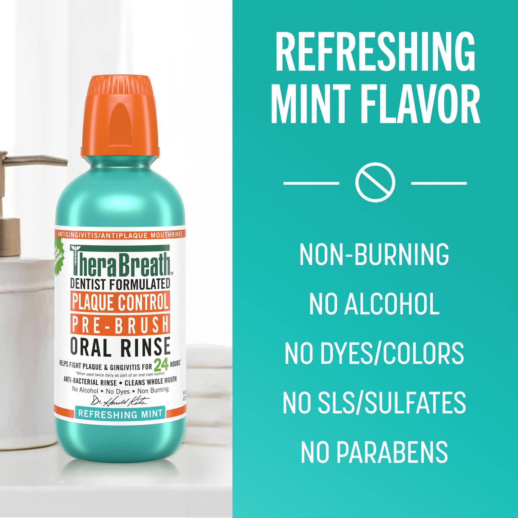 TheraBreath Plaque Control Pre-Brush Oral Rinse, Refreshing Mint Flavor, Antigingivitis and Antiplaque Rinse, Dentist Formulated, Alcohol Free, 16 Fl Oz (Pack of 2) - Image 7