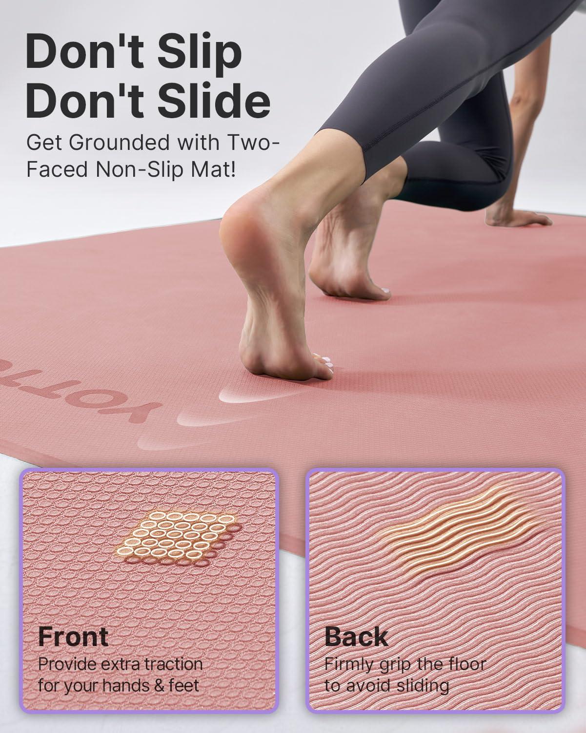 YOTTOY Large Yoga Mat (75 * 52 * 1/2inch),Extra Wide TPE Exercise Mat,Non-Slip Workout Mat for Pilates, Fitness, Barefoot, Home Gym Studio with Strap and Towel - Image 4