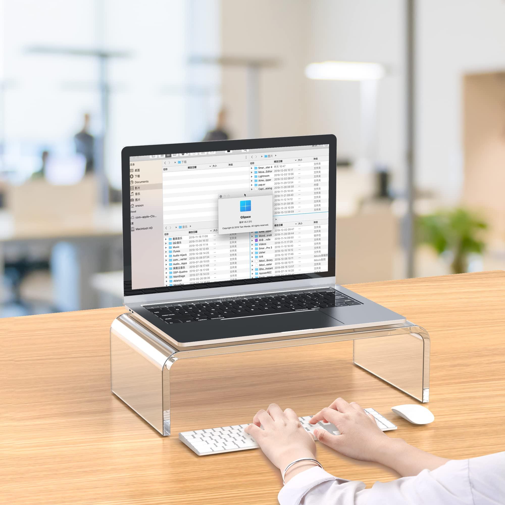 Beimu Acrylic Monitor Stand Riser Clear Laptop Stand for Desk Acrylic Monitor Riser for Desk Accessories Aesthetic Laptop Riser Clear Computer Stand White Office Supplies for Women Essentials - Image 2