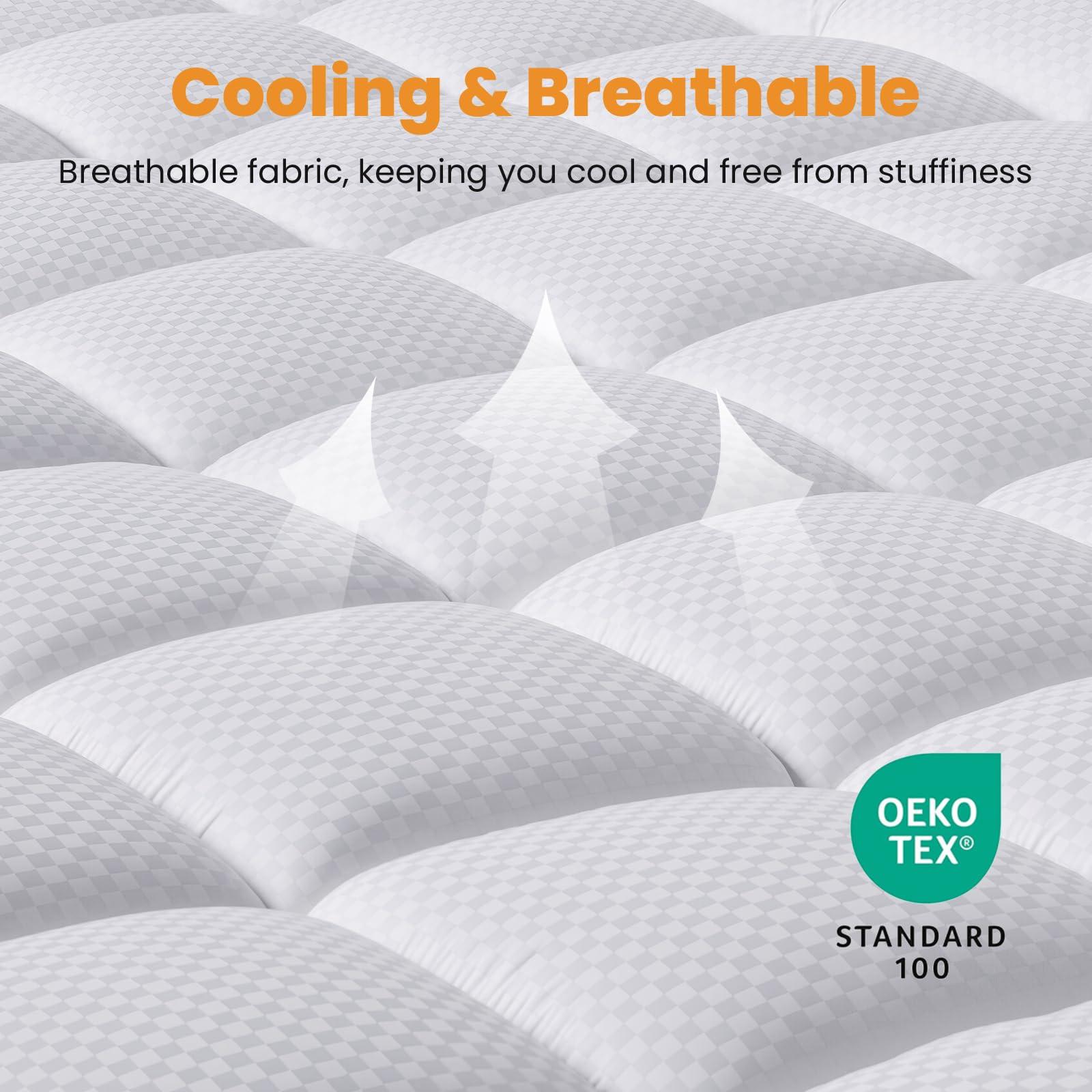 MATBEBY Queen Size Mattress Pad - Cooling Breathable Mattress Topper, Quilted Fitted Mattress Protector, Pillow Top Mattress Cover with 8-21" Deep Pocket, Soft, Machine Washable, White, 60x80 Inches - Image 4