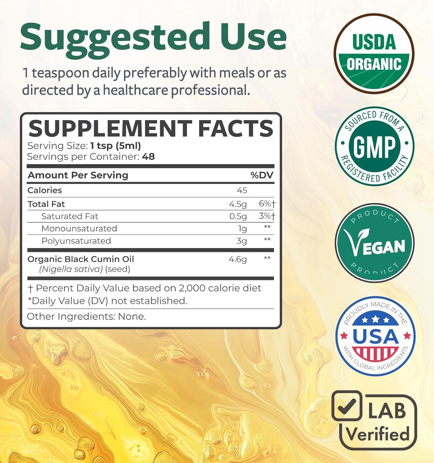 USDA Organic Black Cumin Seed Oil Liquid (8 fl oz) Premium Cold-Pressed Nigella Sativa Producing Pure - Antioxidant Supplement - Vegan, Gluten-Free, & Non-GMO (No Pills or Capsules) - Image 5