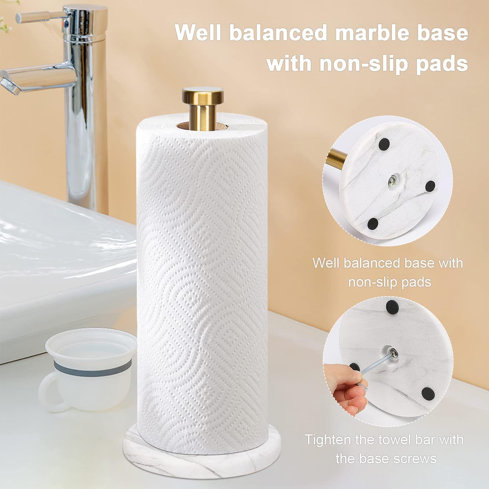 NearMoon Standing Paper Towel Holder, Kitchen Paper Towel Tissue Holder- for Bathroom Kitchen Countertop, Standard or Jumbo-Sized Roll Paper (with Marble Base, Brushed Gold) - Image 6