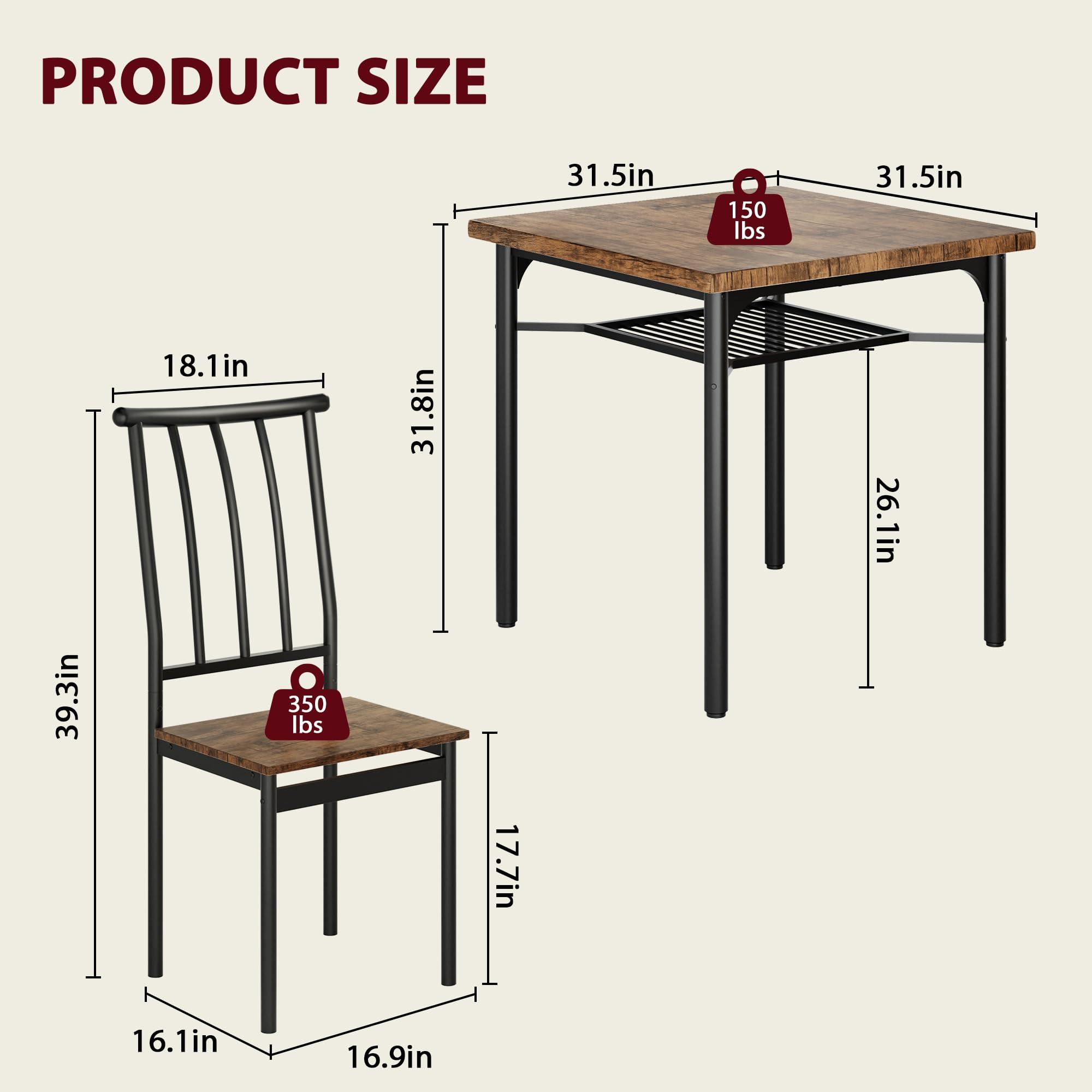 GAOMON Dining Table Set for 2, Kitchen Table and Chairs for 2 with Wine Rack, Dining Room Table Set with 2 Wood and Metal Chairs, Square Kitchen Table Set for Small Space, Apartment, Rustic Brown - Image 2