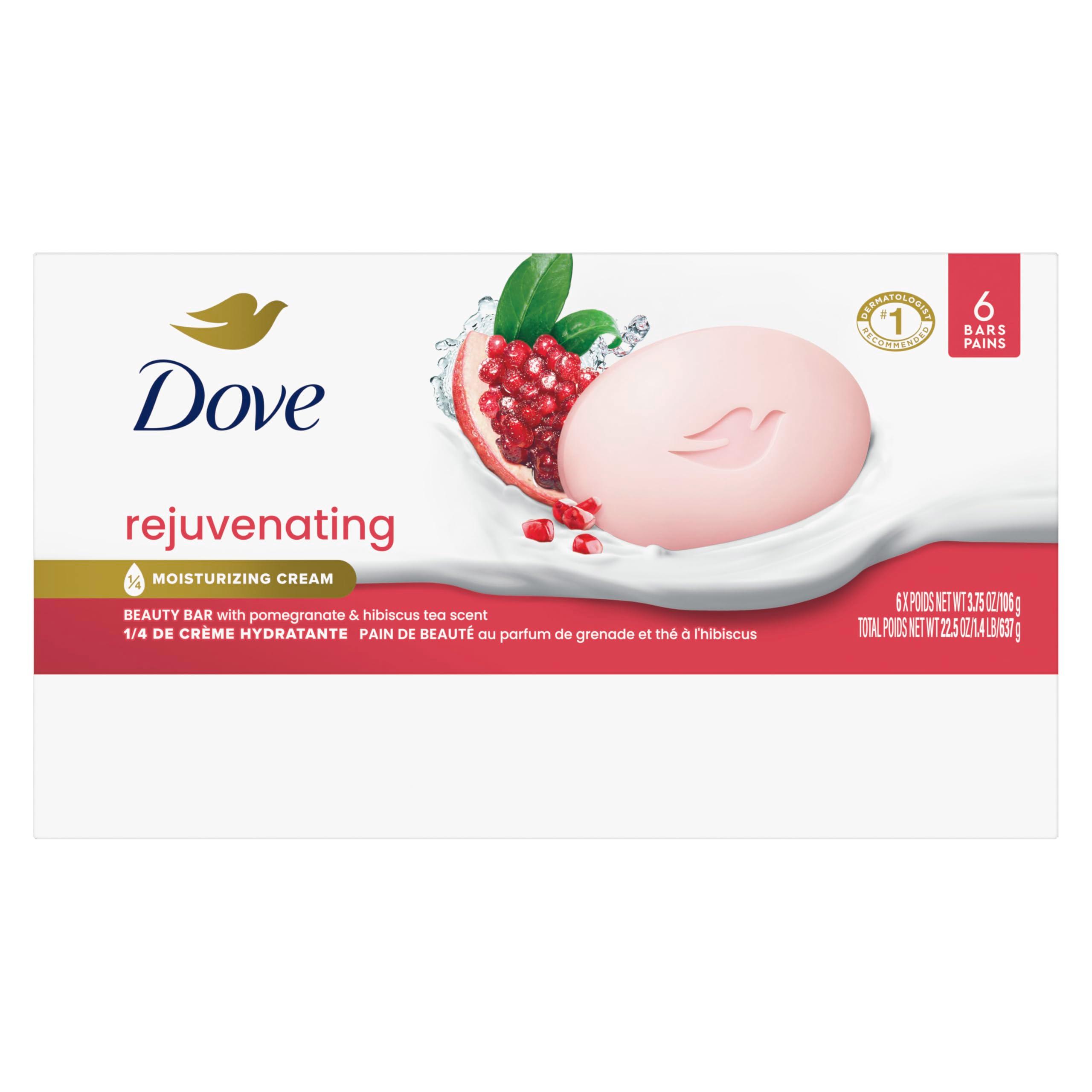 Dove Beauty Bar Soap Rejuvenating Pomegranate & Hibiscus Tea 6 Count for Revitalized Skin, Refreshes Skin 3.75 oz - Image 2
