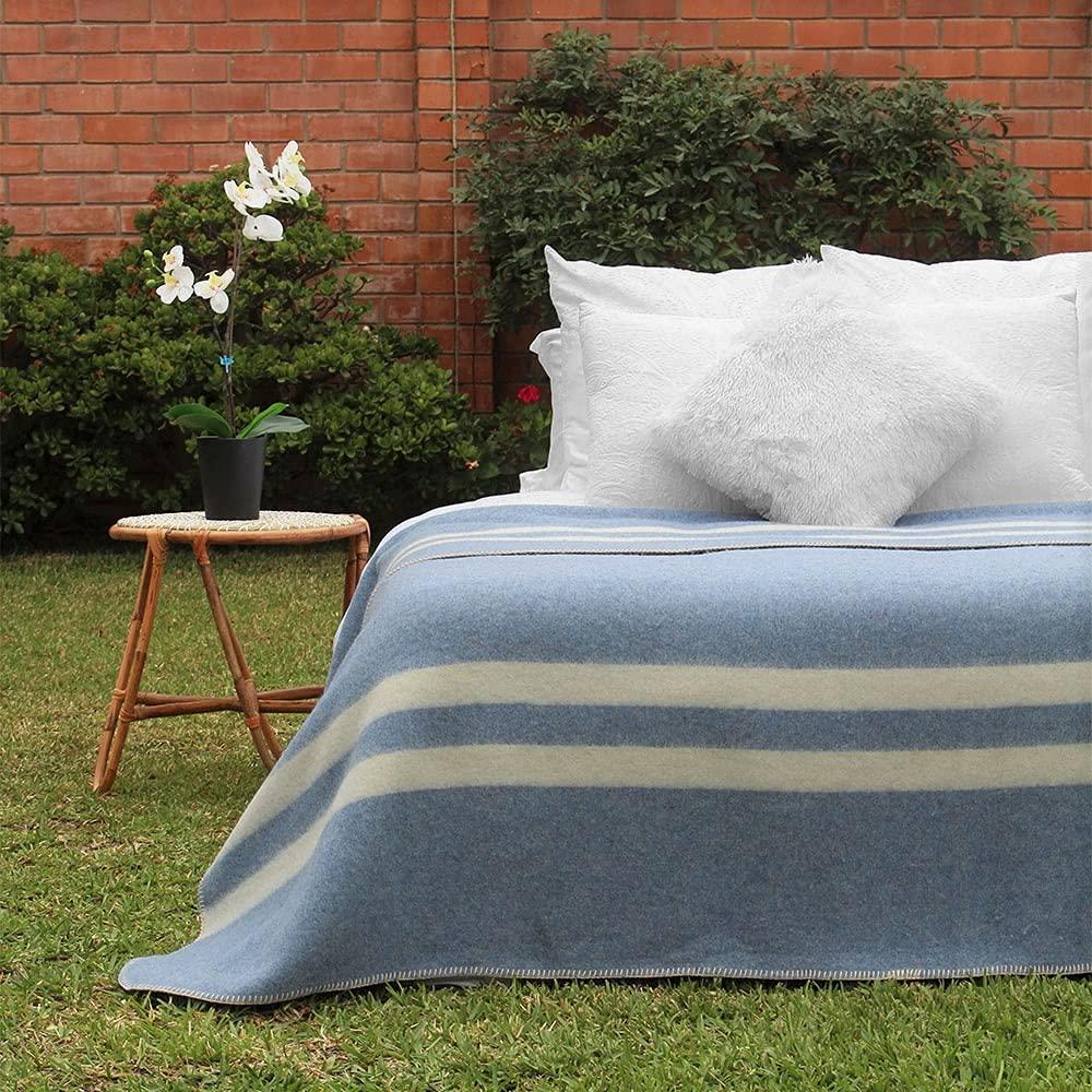 Thick Alpaca Wool Blanket Heavyweight Camping Outdoors Indoors Soft Peru King Size Stripes Design (Soft Blue - Ivory Stripes, King Size) - Image 10