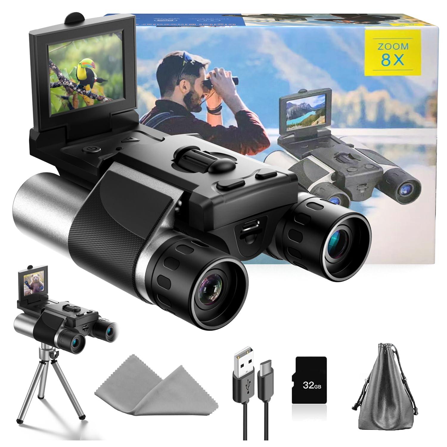 Digital Binoculars with Camera - 8X Digital Zoom, 2" LCD Display 40MP Camera 2.5K Videos Ideal for Concerts, Bird Watching, and Outdoor Adventures with 32GB SD Card
