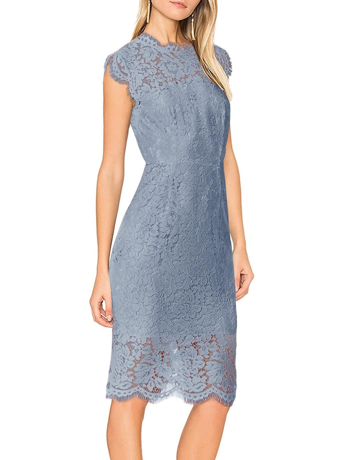 MEROKEETY Women's Sleeveless Lace Floral Elegant Cocktail Dress Crew Neck Knee Length for Party - Image 2