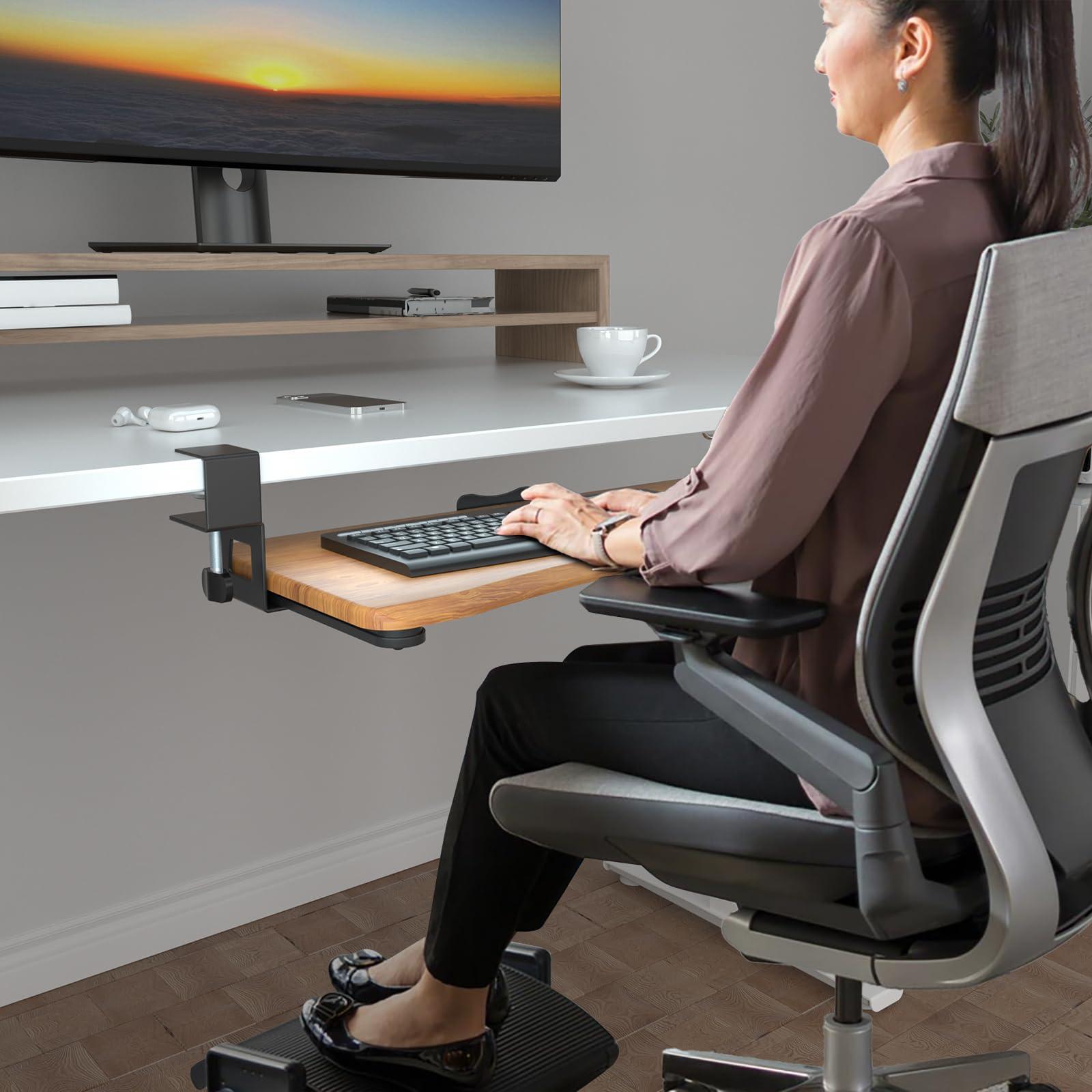 suptek Keyboard Tray Under Desk Pull Out with C Clamp Mount, Computer Keyboard & Mouse Tray, 25.6 (30 Including Clamps) x 11.8 inch Slide-Out Platform Computer Drawer for Typing, Dark Wood, DSF1SM - Image 8