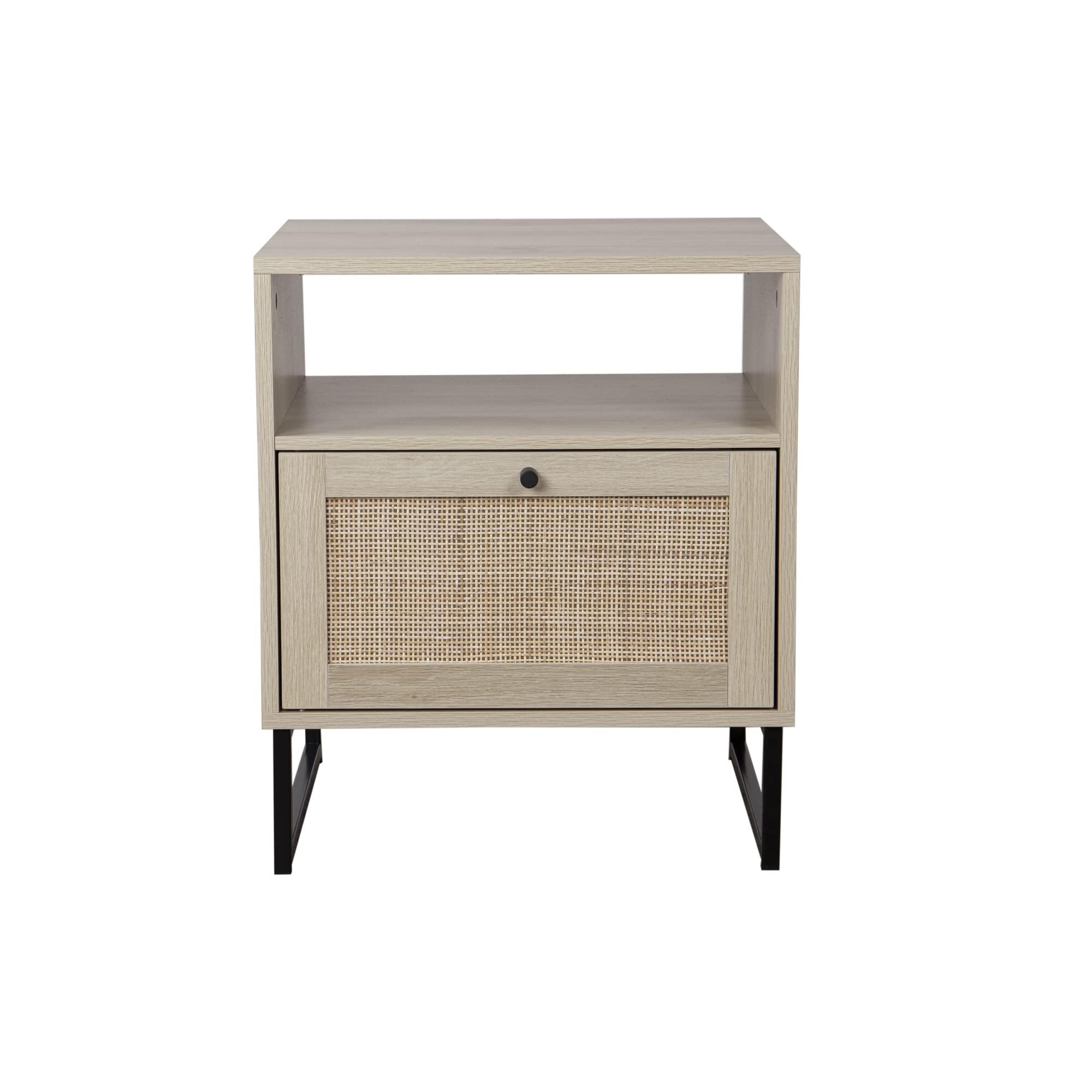 Nathan James Mina Rattan Wood End Side Accent Table Nightstand with Storage for Living Room or Bedroom, 1, Oak/Black - Image 8