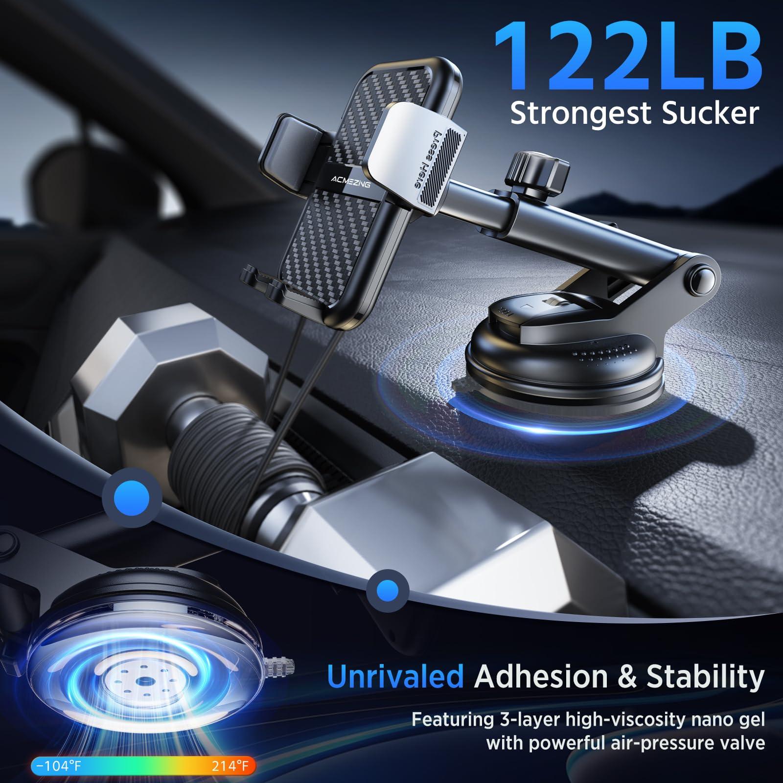 3-in-1 Car Phone Holder [122+LBS Strongest Suction & Stable Clamp Arm] 360° Adjustable Car Phone Mount, Cell Phone Holders for Your Car for Dashboard Vent, All Smartphones & Car Models (Black) - Image 3