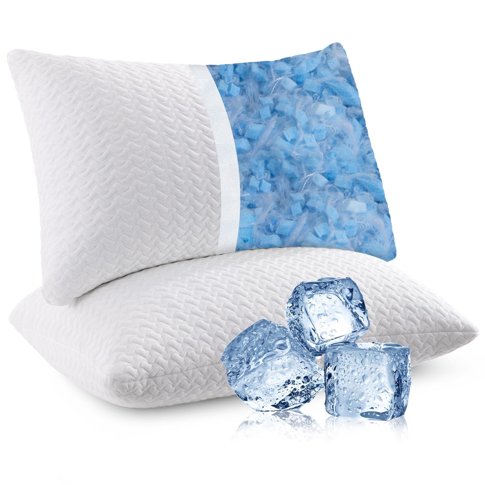 Twolike Shredded Memory Foam Pillows Cooling Bed Pillows 2 Pack, King Size Pillows Set of 2 for Sleeping, Support Soft for Side Back Stomach Sleepers, with Washable Cover, 20X36