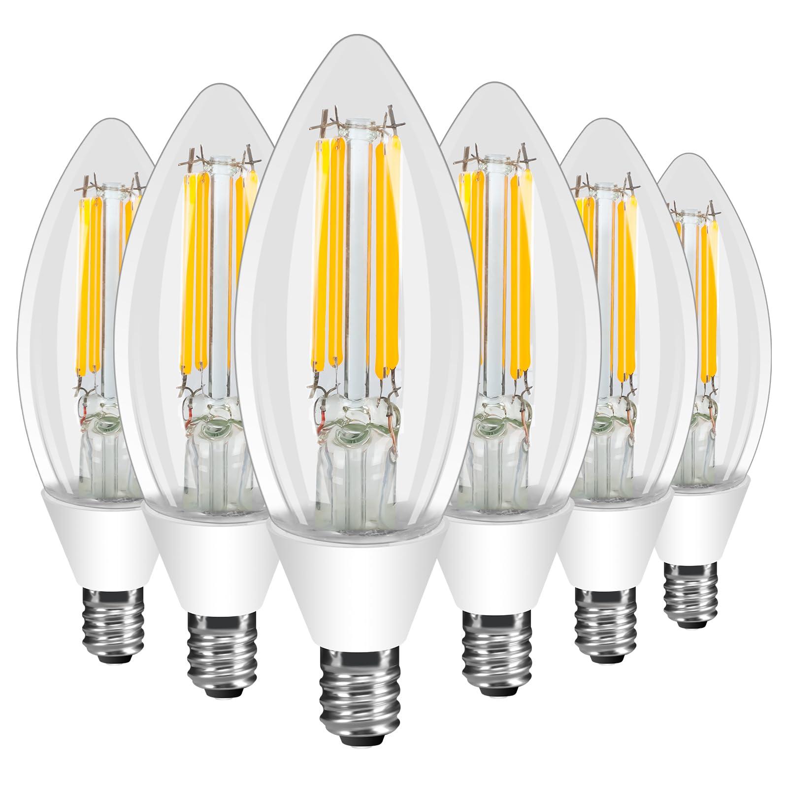 Ganiude E12 Dusk to Dawn Light Bulbs Outdoor, C35 B11 5W 60W Equivalent 500LM 2700K Warm White Photocell Sensor Filament Candelabra Bulbs, Auto ON/Off Edison Outdoor Bulbs for Garage, Porch, 6 Pack