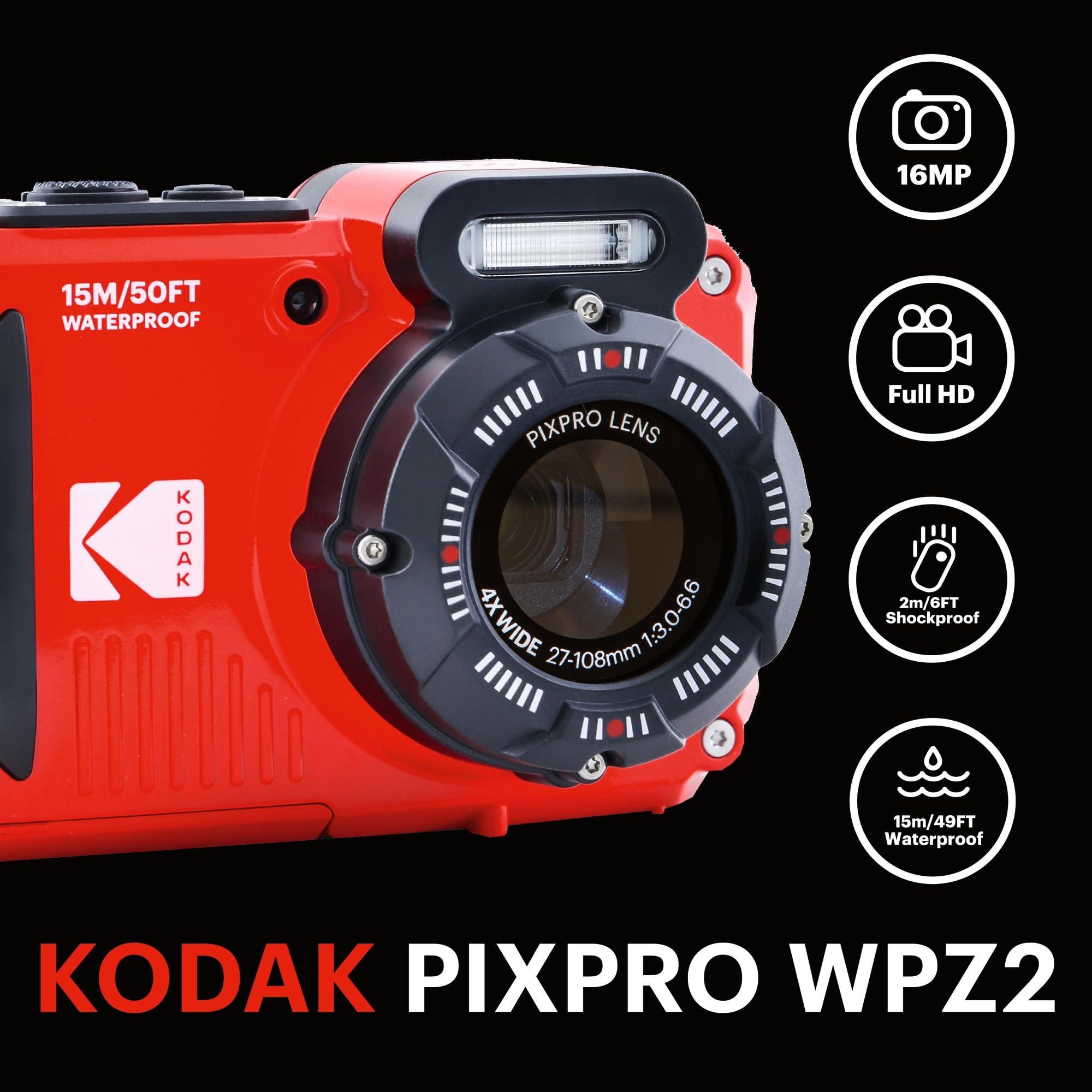 KODAK PIXPRO WPZ2 Rugged Waterproof Digital Camera 16MP 4X Optical Zoom 2.7" LCD Full HD Video, Red - Image 2