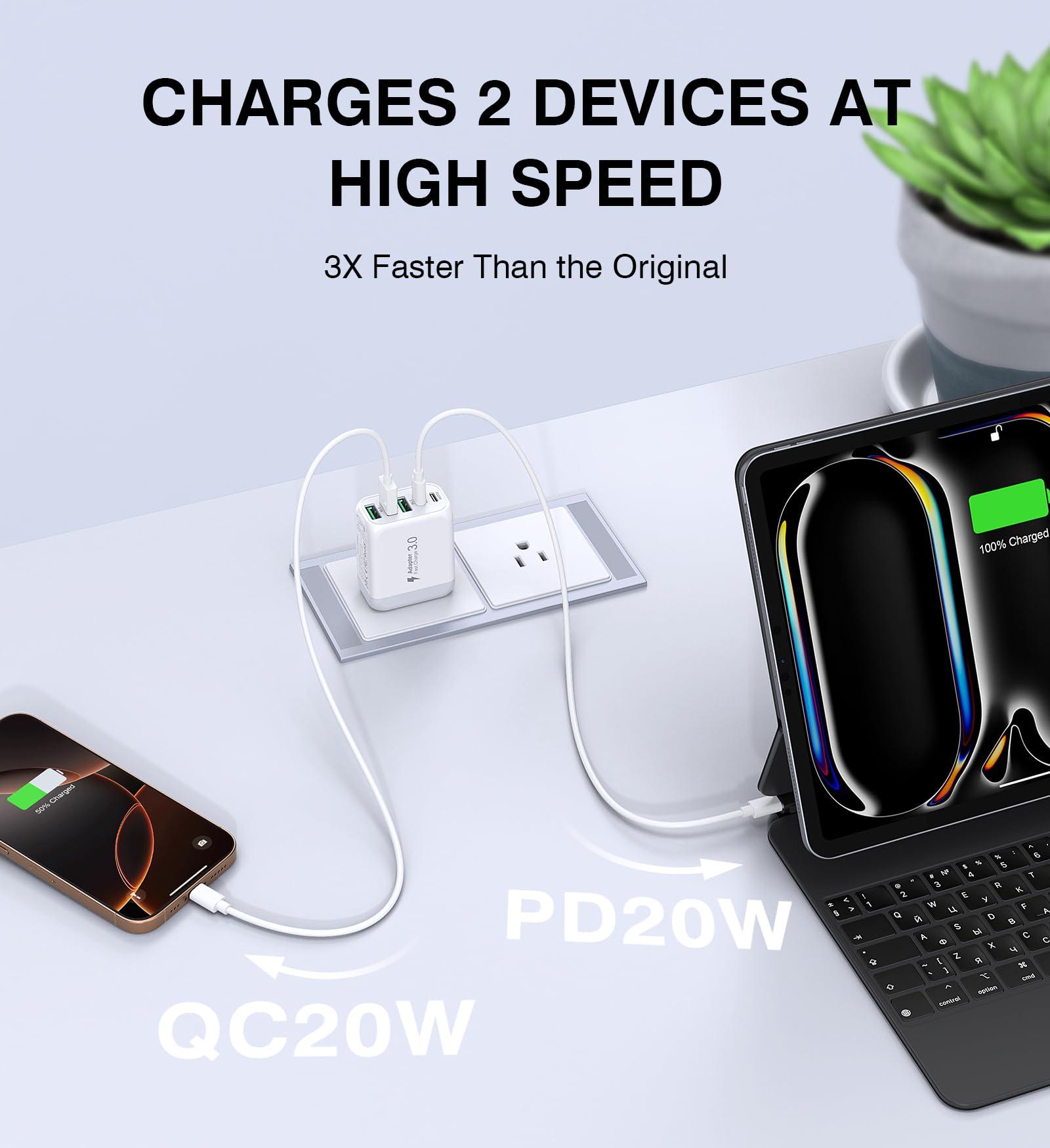 USB C Wall Charger Block, 2Pack 50W 5-Port C Charger Fast Charging Block PD Power Adapter +QC 3.0 Multiport Type C Box Brick Cube USB A Wall Plug for iPhone 16/15/14 Pro Max Plus, iPad,Samsung Galaxy - Image 6