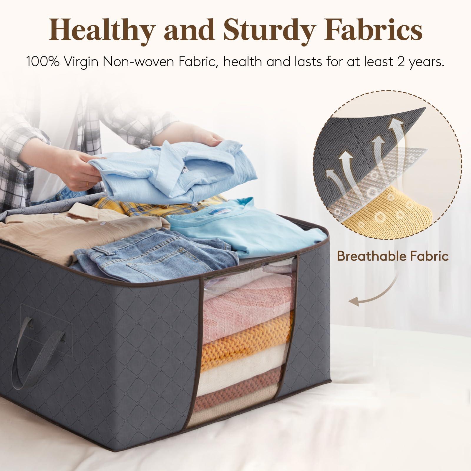 Lifewit 6 Pack Clothes Storage Bins with Lids, Foldable Blanket Storage Bags with Zippers, Clear Window and Reinforced Handles, Closet and Organization for Clothing, Sweater, Comforter, Bedding, Gray - Image 4