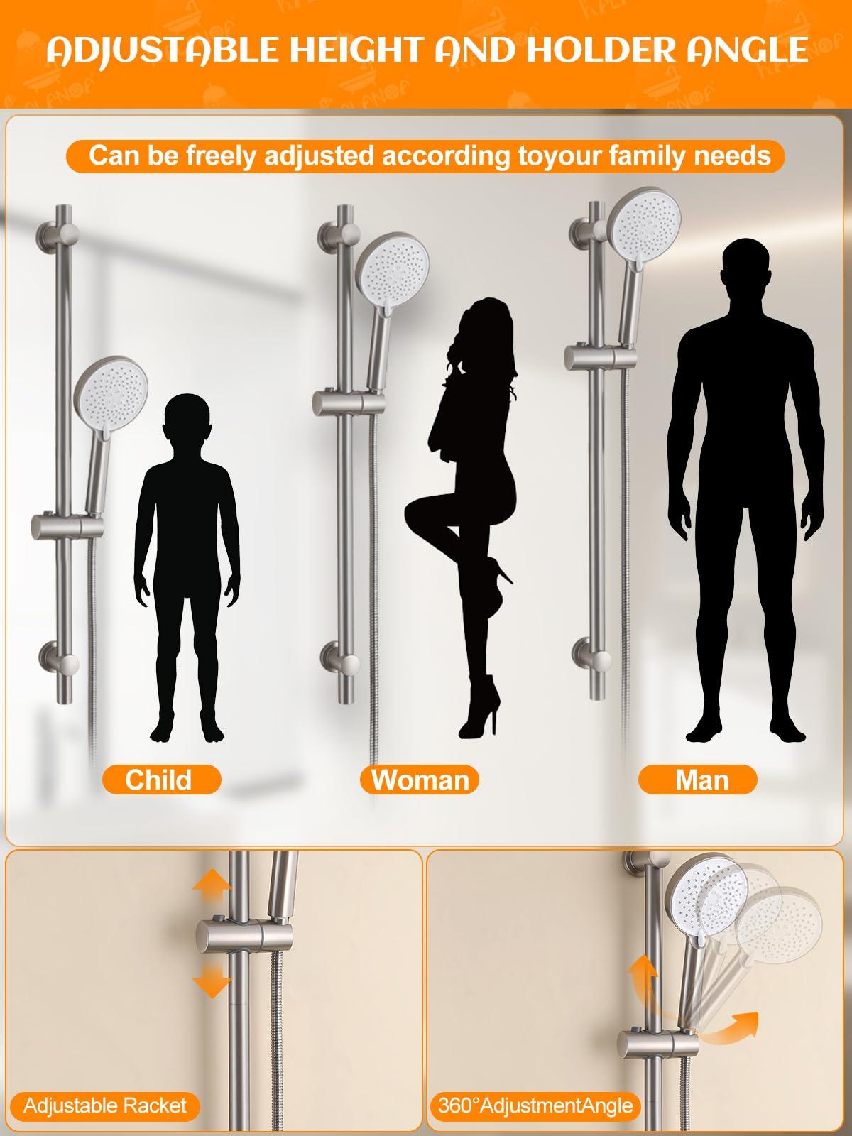 RALANDA Handheld Shower Head with Slide Bar, 2.5GPM High Pressure 3-Function Adjustable Handheld Shower Head with 59-Inch Hose and Adjustable Holder (Nickel) - Image 7