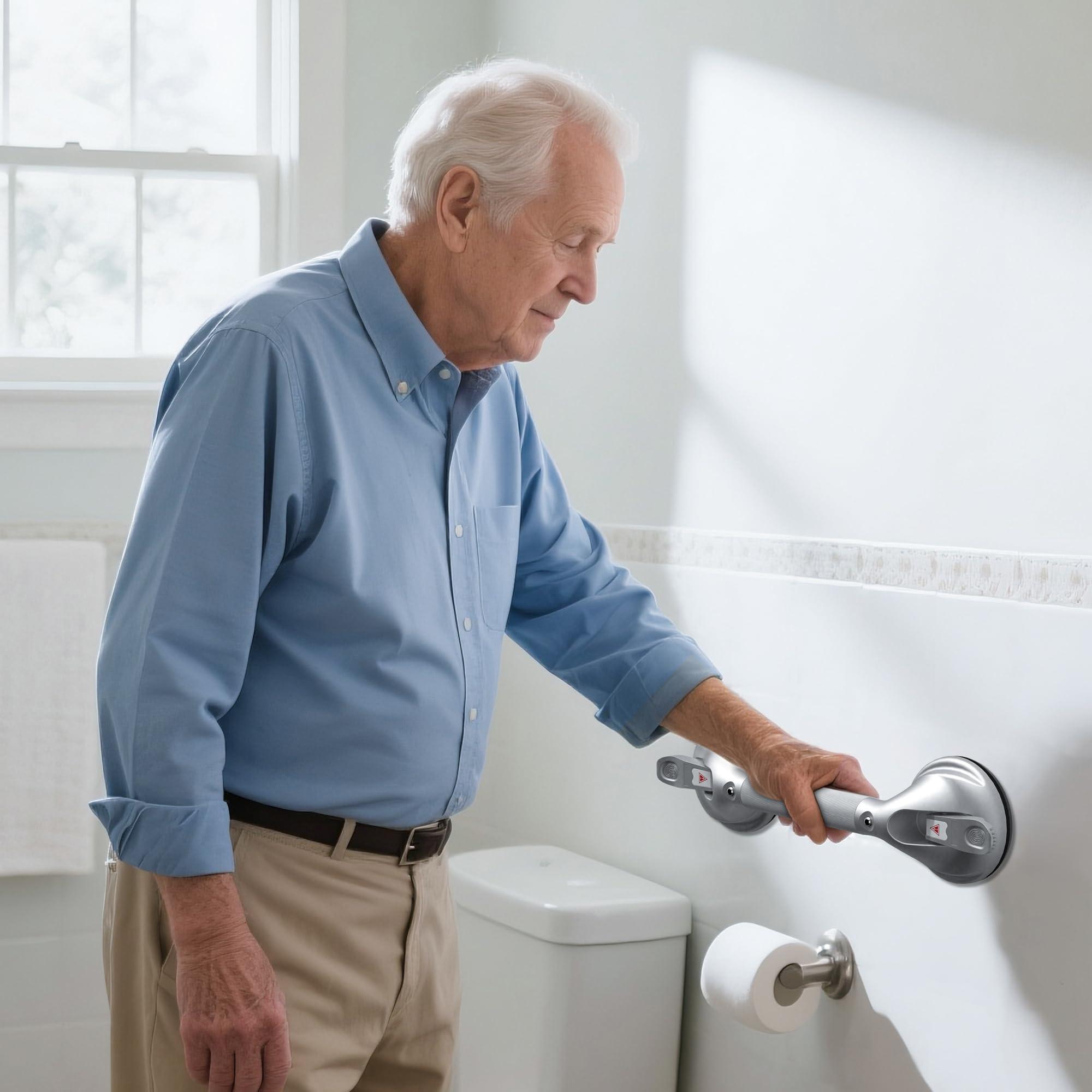 DAILYLIFE Shower Grab Bar for Bathtubs and Showers, 19 inch Heavy Duty Shower Handle with Strong Suction Cup, 300lbs Safety Shower Handrails for Seniors and Elderly, Silver - Image 2