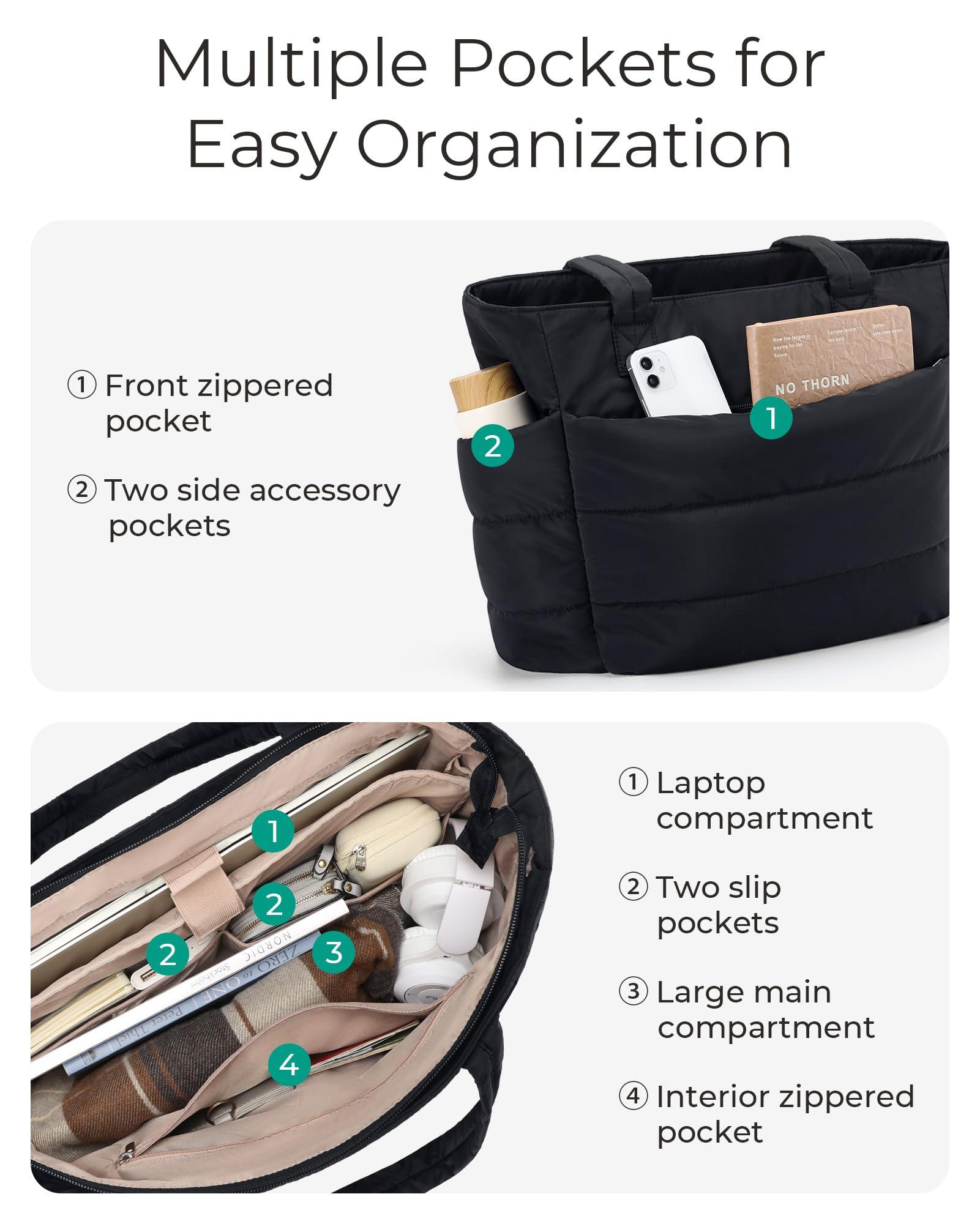 BAGSMART Tote Bag for Women, Lightweight Puffy Tote Bag with Compartments, Quilted Shoulder Bag Handbag for Travel, Work - Image 6