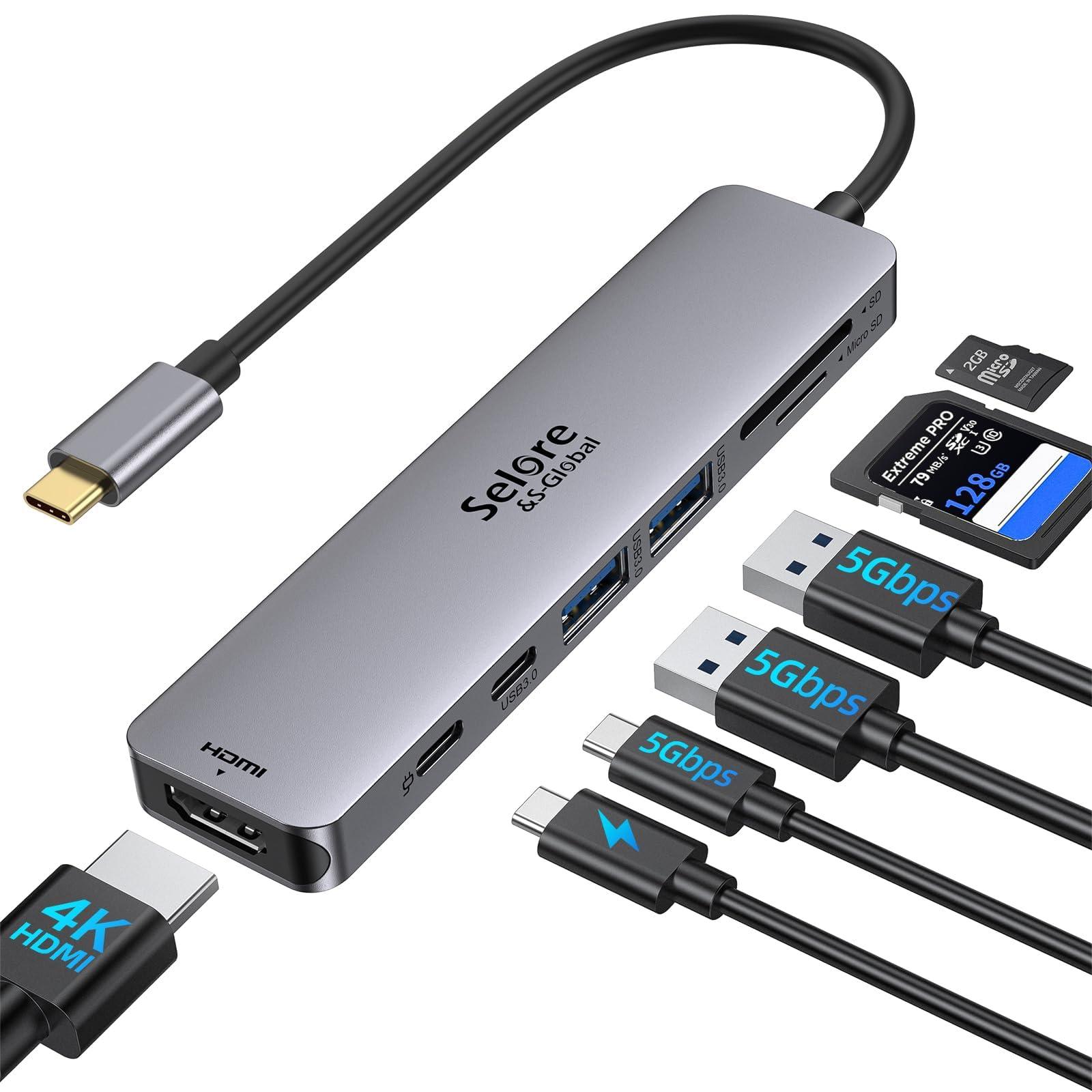 USB C Hub HDMI Adapter for MacBook Pro/Air, 7 in 1 USBC Dongle with HDMI, SD/TF Card Reader, USB C Data Port,100W PD, and 2 USB 3.0 Compatible for MacBook Pro/Air, Dell XPS, Lenovo Thinkpad.