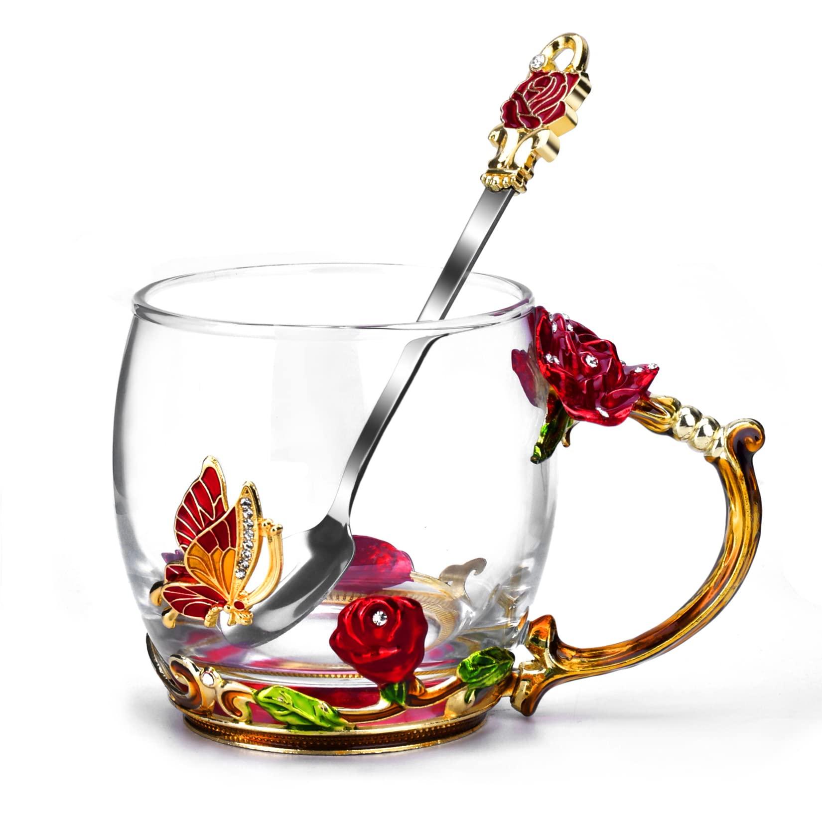 OEAGO Gifts for Mom Women Mothers Day Glass Coffee Enamels Mug Best Birthday Valentines Gifts for Her Girlfriend Wife from Daughter Son Valentine's Christmas Stocking Stuffers for Women Tea Cup