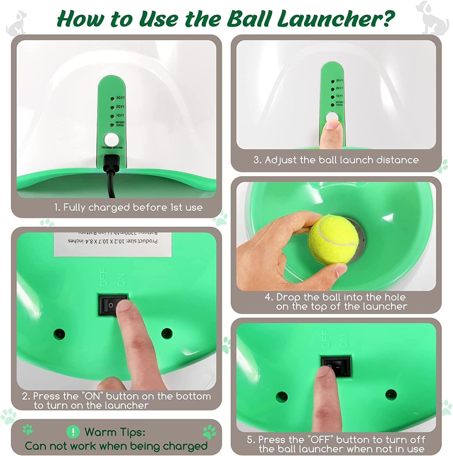 SOCO Dog Ball Launcher Automatic,10-30 FT Distance, USB Rechargeable Ball Thrower, LED Indicator Dog Toy, Included 6 Mini Tennis Balls (2") for Small Dogs - Image 5