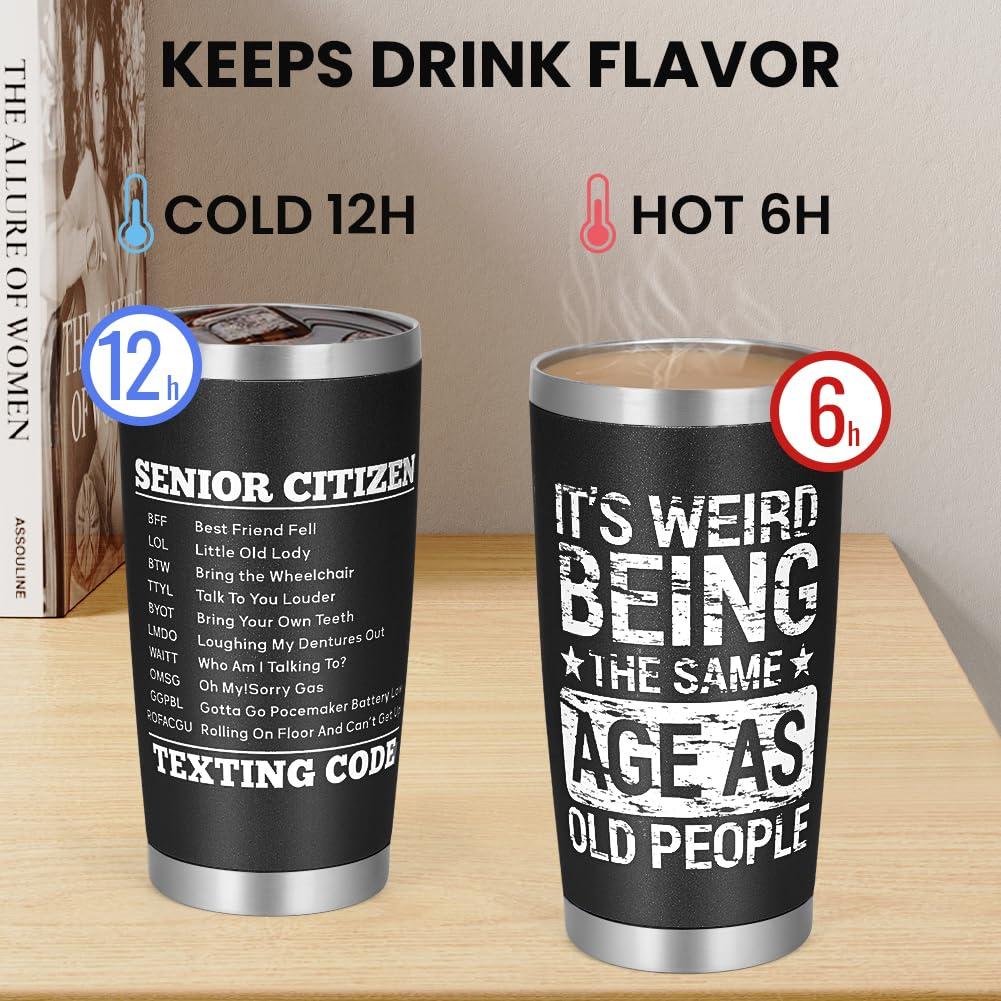 Cessfle Weird Being the Same Age as Old People Tumbler, 20oz Funny Senior Citizens Tumbler Gifts, Funny Gag Gifts Birthday Gifts for Men, 40th 50th 60th 70th 80th Birthday Gifts for Men Women… - Image 6