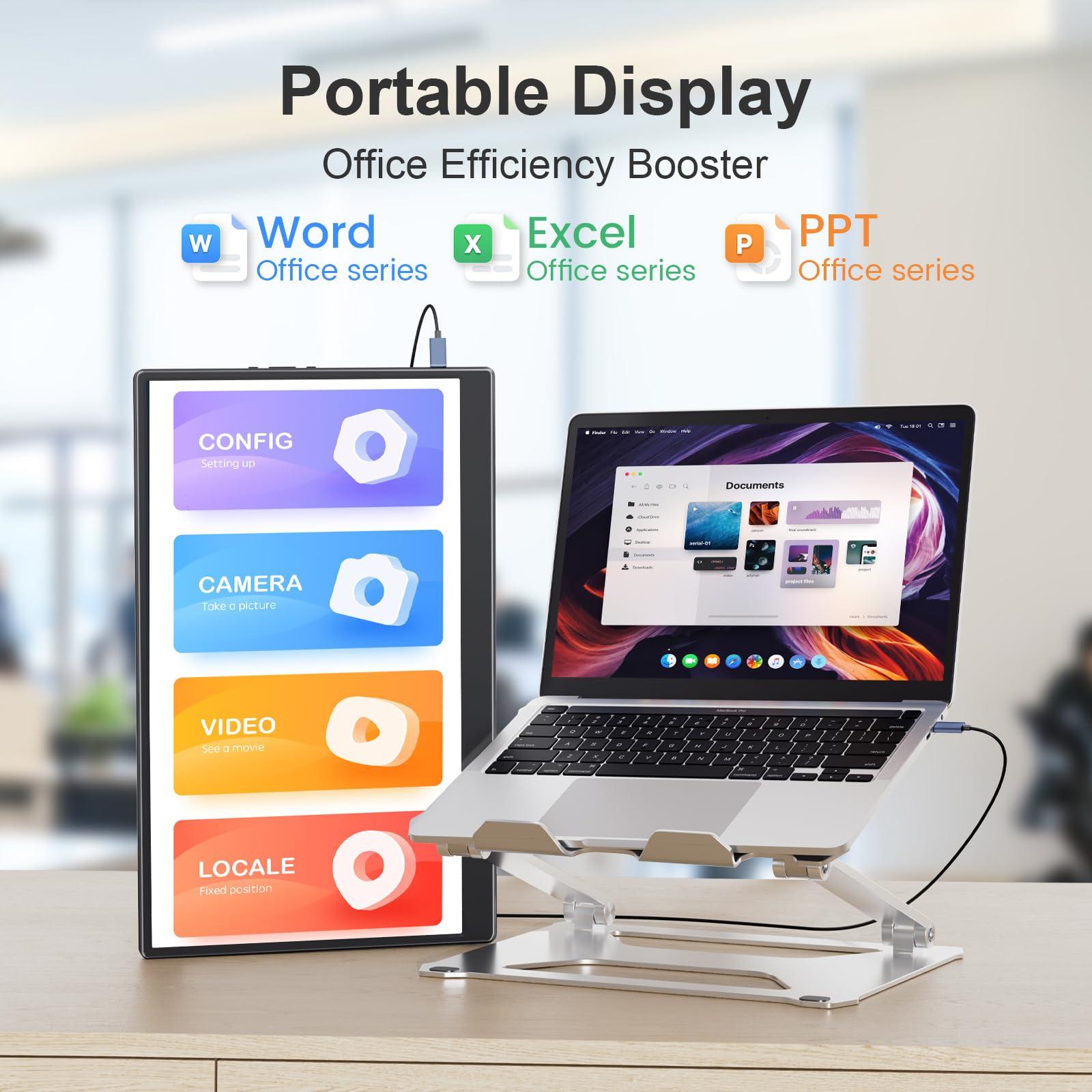 UFYQL 15.6-inch Portable Monitor FHD IPS Gaming Display Travel External Monitor, for Laptop PC Phone PS4/5 Xbox Switch, 1080P, USB-C, HDMI, Ultra-Slim, with Kickstand, Speakers, Plug&Play, HDR - Image 3