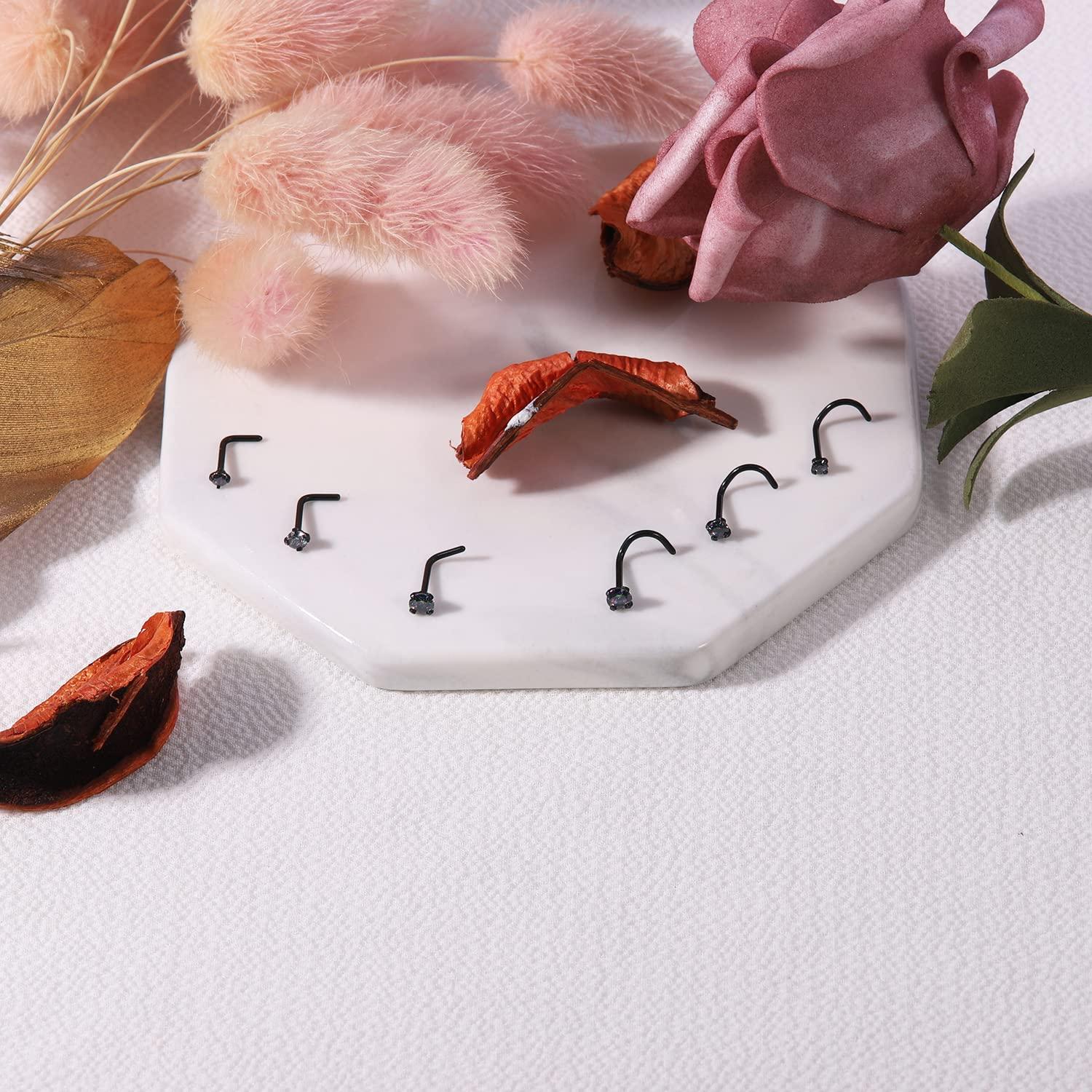 6ixGosh 4-6pcs 20g Nose Rings Studs Surgical Steel Nose Rings CZ L Shaped Corkscrew Nose Ring Studs for Women Men Small Cute Silver Rose Gold Black Nose Rings Stud 1.5mm 2mm 2.5mm 3mm Nostril Piercing jewelry - Image 5