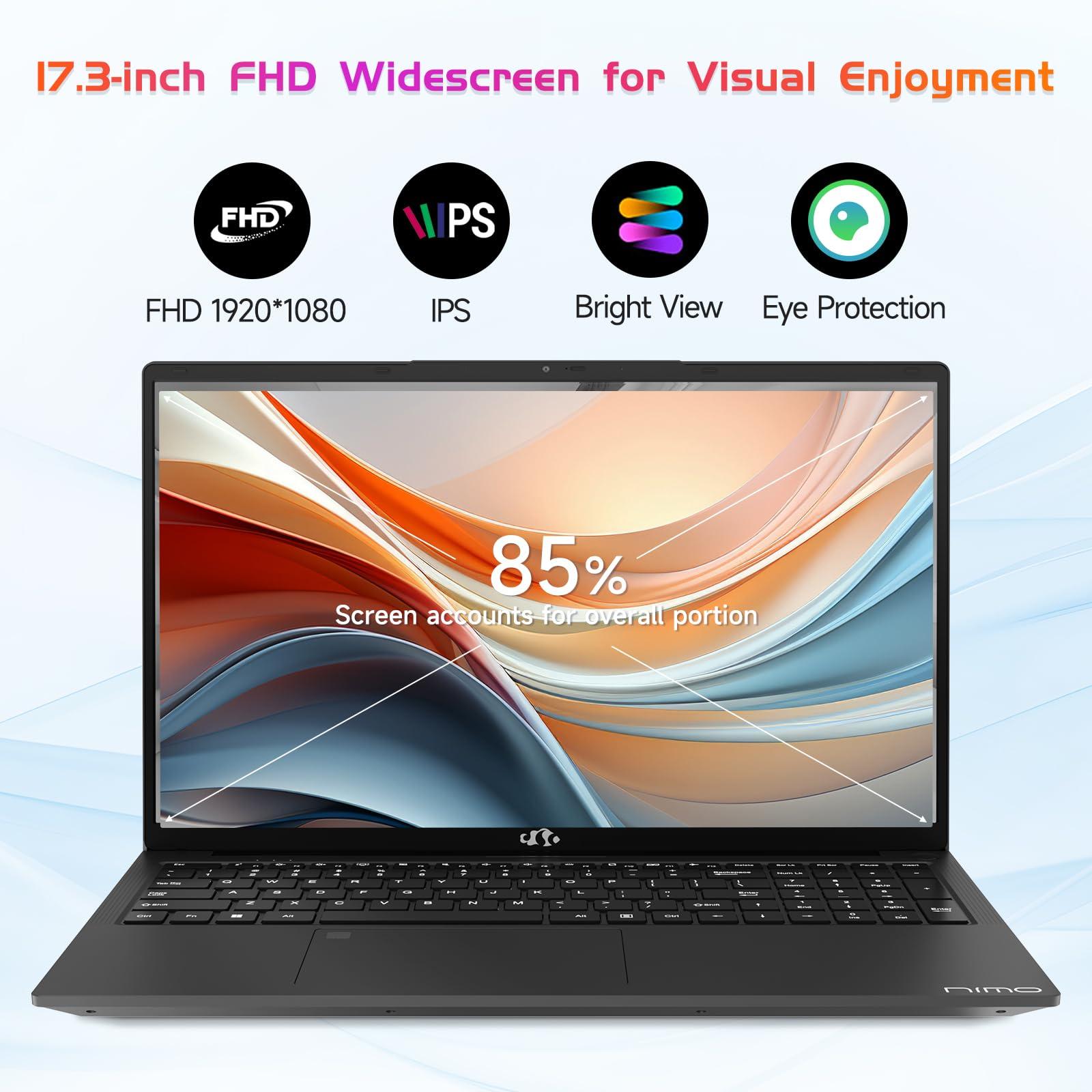 NIMO 17.3 Business-Laptop, 32GB RAM 1TB SSD, Intel Core i3-1215U, Windows 11 Computer PC with Backlit Keyboard Fingerprint Unlock 65W Type-C WiFi 6 BT5.2 54Wh Battery for Students Seniors Home Office - Image 4