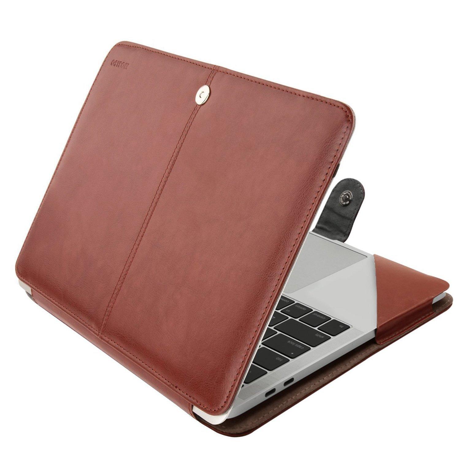 MOSISO Case Compatible with MacBook Air 13.6 inch M4 M3 M2 2025-2022 /Air 13 M1 2022-2018 /Pro 13 inch M2 M1 2025-2016, PU Leather Portfolio Protective Stand Cover, Brown
