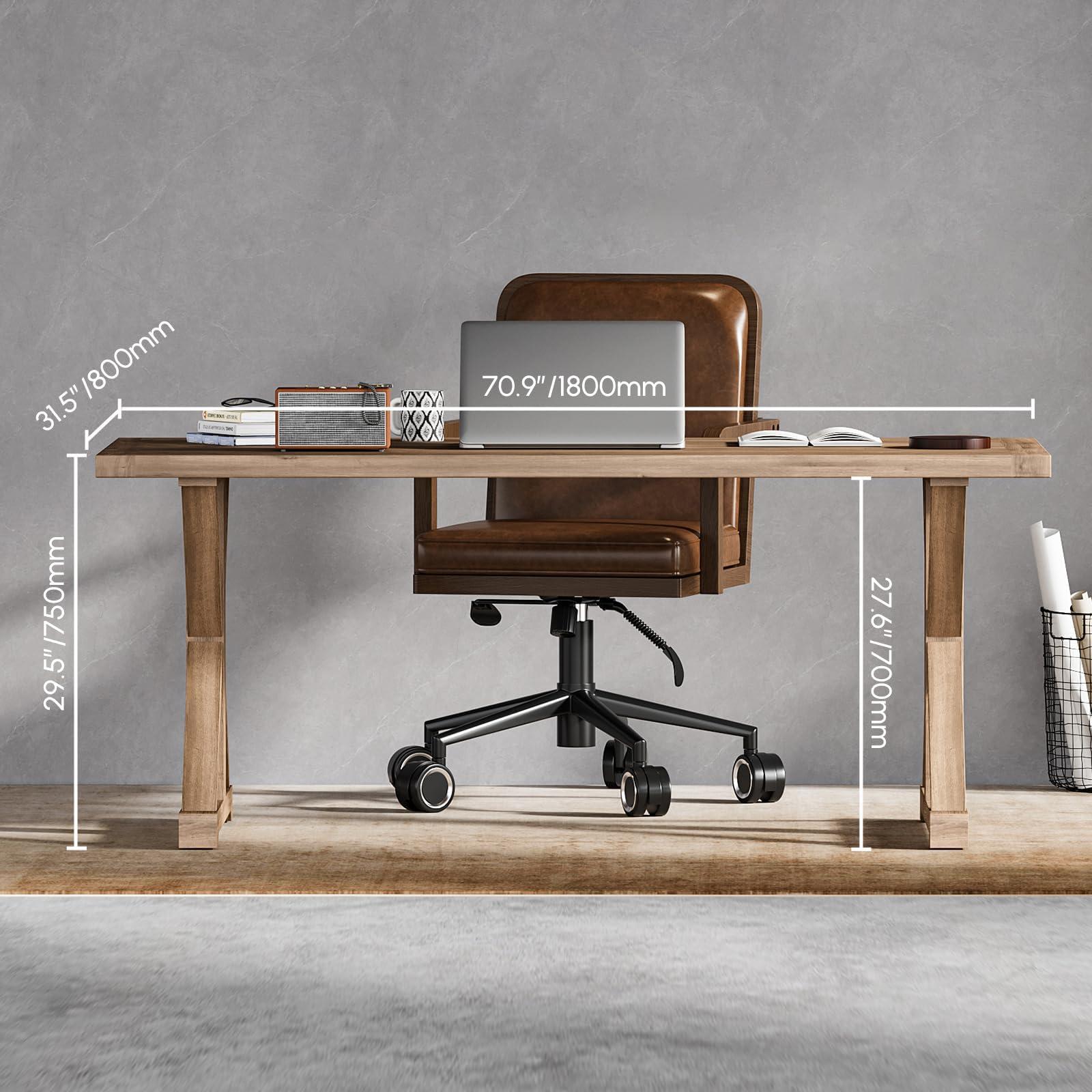 homary 70.9" Home Office Desk, Rustic Farmhouse Wooden Table Writing Executive Desk Made of Solid Wood with Trestle in Natural for Office/Dining Room/Study Room - Image 2