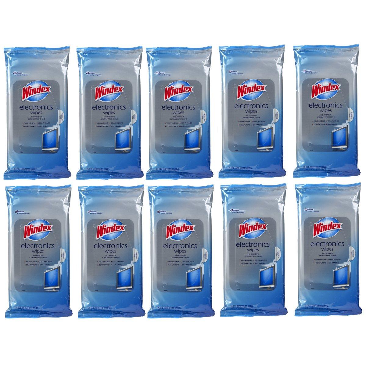 Windex Electronics Wipes, 25Count, 10 Pack, Total 250 Wipes - Image 1