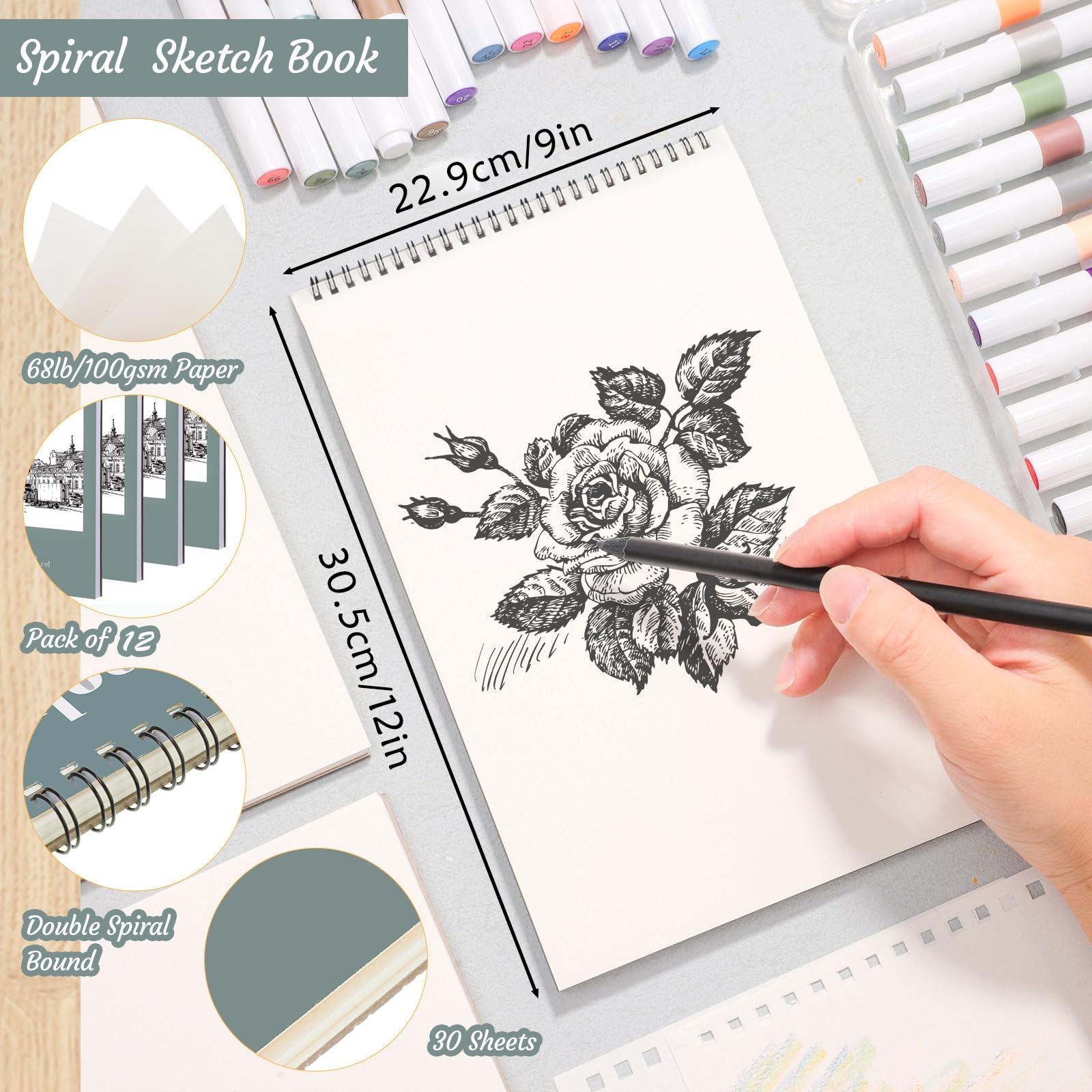 12 Pack Sketch Book, 9 x 12 Inch Sketchbook, 68lb/100gsm Top Spiral Bound Sketch Pad, Acid Free Art Supplies Drawing Painting Sketching Paper for Kids, Adults, Beginners, Artists (30 Sheets Each) - Image 2