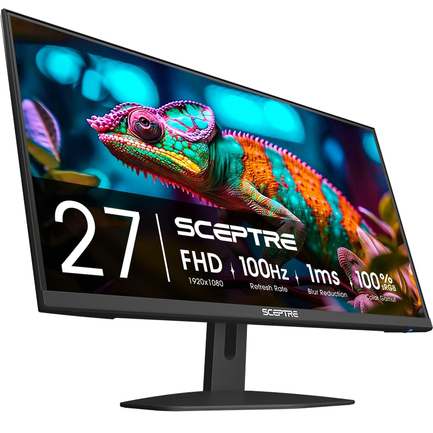 Sceptre E275W-FW100T 27-inch Gaming Monitor, 100Hz, Frameless, DisplayPort, HDMI x2, AMD FreeSync, Build-in Speakers, Eye Care, Machine Black, New, 1ms, 100% sRGB, 2024 - Image 6