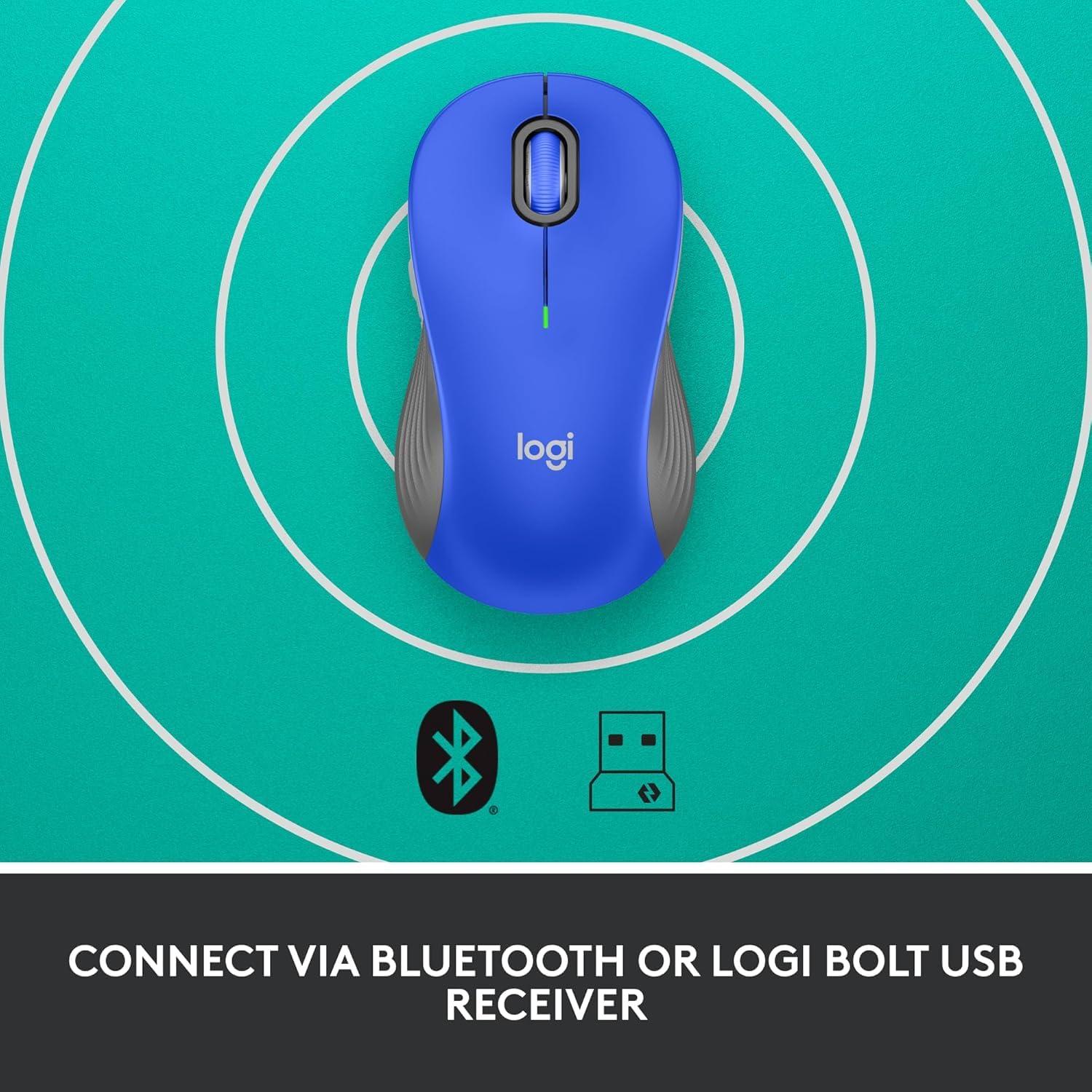 Logitech - Signature M550 L Full Size Bluetooth Ambidextrous Mouse with Silent Clicks - Wireless - Blue (Renewed) - Image 6