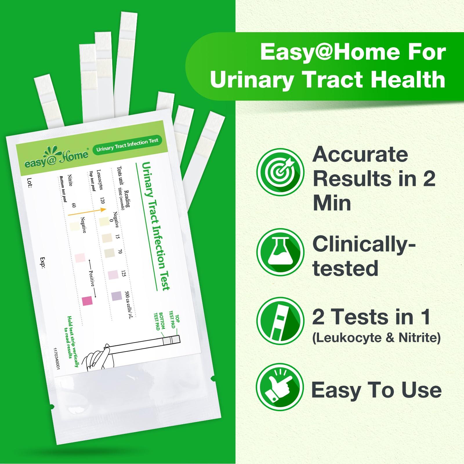 Easy@Home 25 Individual Pouch Urinary Tract Infection Test Strips, UTI Urine Testing Kit for Urinalysis and Detection of Leukocytes and Nitrites (UTIPOUCH-25P) - Image 2
