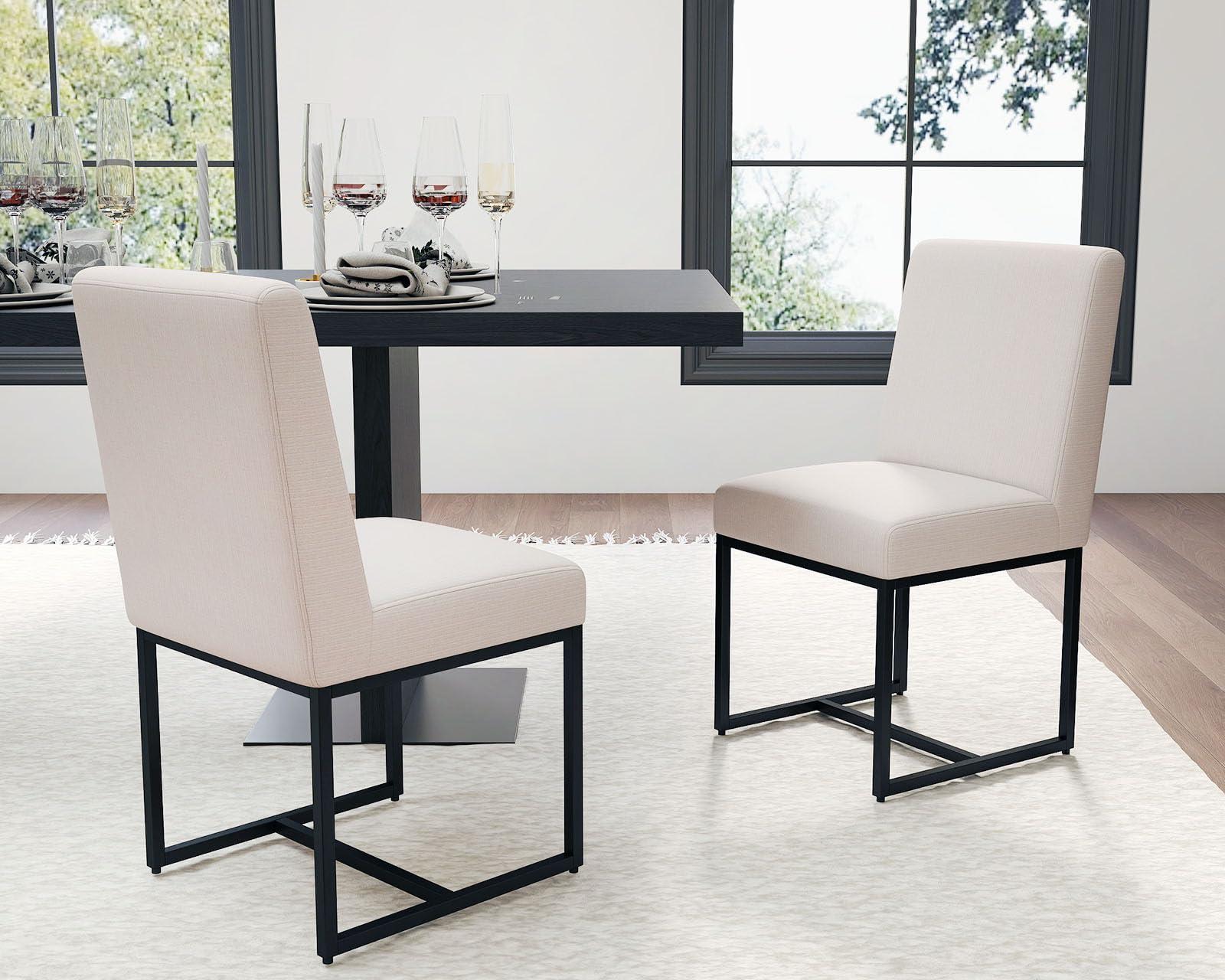 HNY Kitchen & Dining Room Chairs Set of 2, Linen Fabric Mid Century Modern Dining Chairs, Upholstered Dining Chairs with Black Finish Metal Frame, Cream, 2 PC