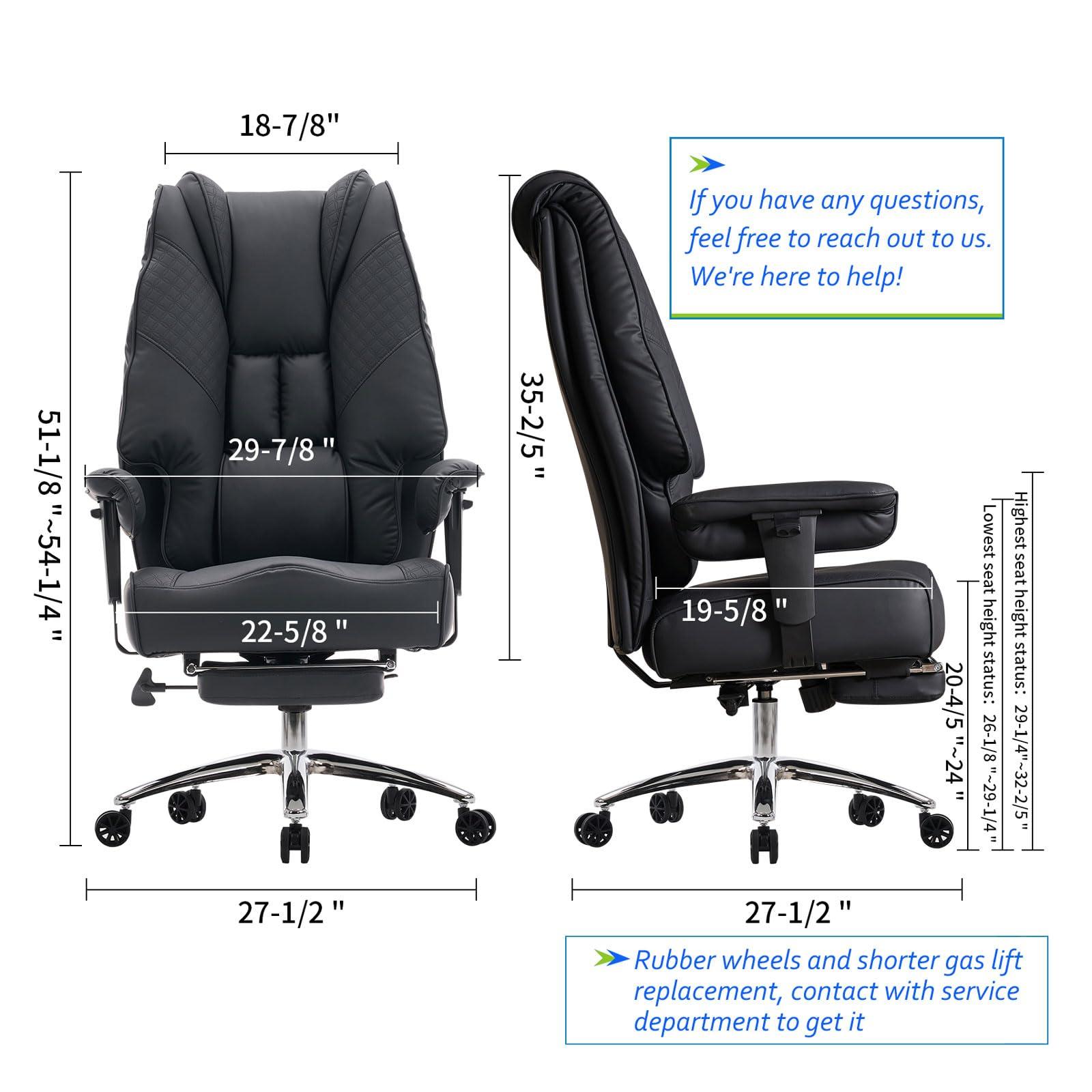 EXCEBET Big and Tall Office Chair 400lbs Wide Seat, Leather High Back Executive Office Chair with Foot Rest, Ergonomic Chairs Lumbar Support for Lower Back Pain Relief (Black) - Image 2