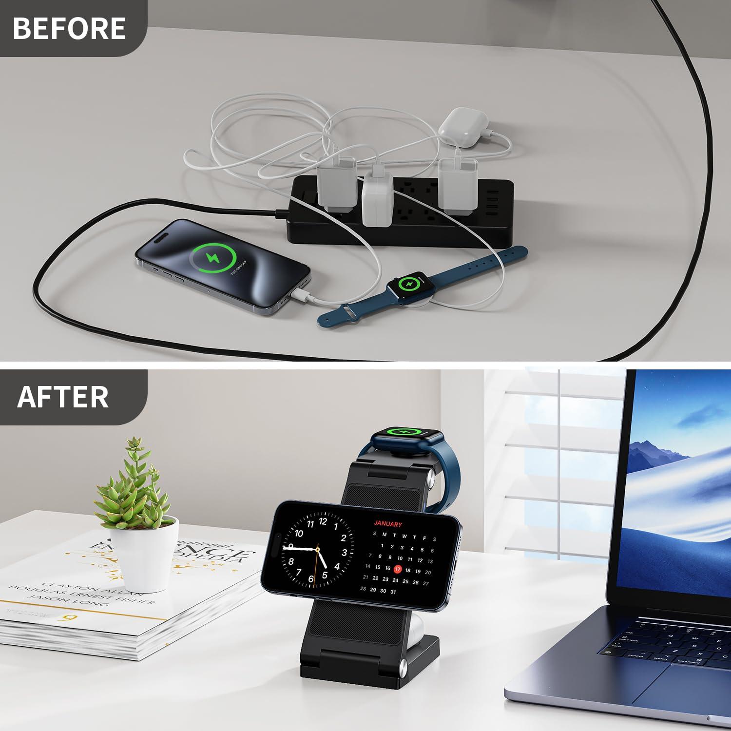 2025 Traveling Wireless Mag-Safe Fast Charging Station,Magnetic 3 in 1 Charger with Light for iPhone 16 15 14 13 12 Pro Max Plus,Apple Watch Series & Air pods 4 3 2 Pro-Gifts for Wife & Husband - Image 6