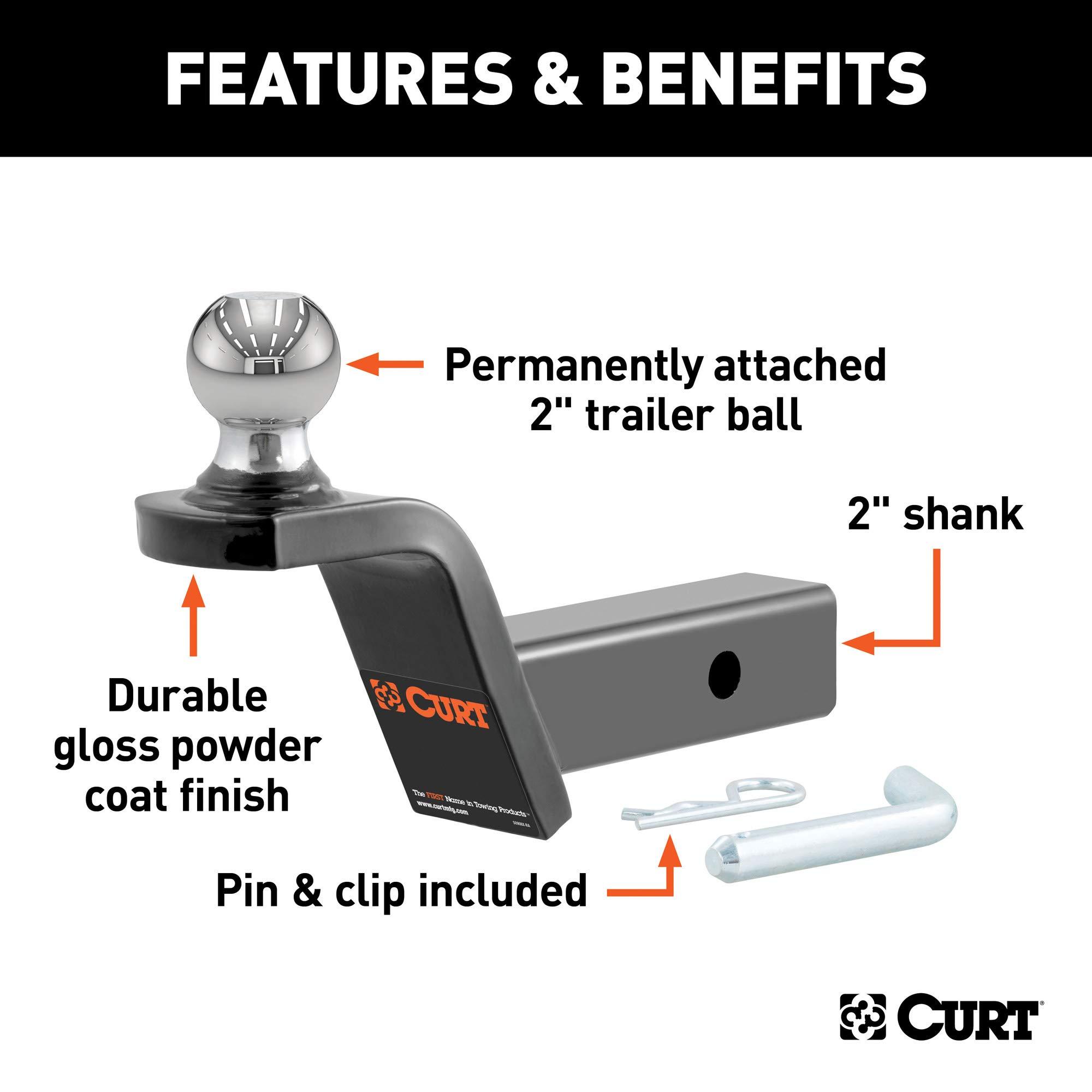 CURT 45155 Fusion Trailer Hitch Mount with 2-Inch Ball & Pin, Fits 2-In Receiver, 7,500 lbs, 2" Rise - Image 3