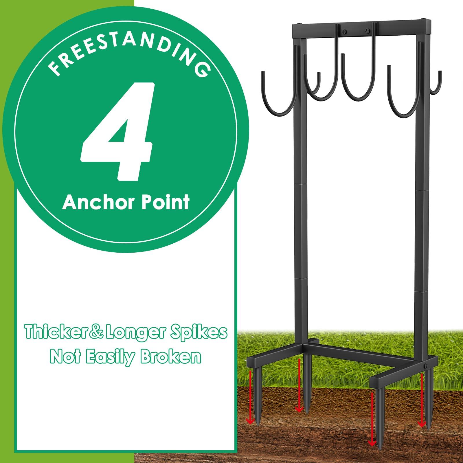TomCare Garden Hose Holder Water Hose Holder with 4 Spikes Freestanding Garden Hose Storage Stand Sturdy Hose Hanger Heavy Duty 6 Hooks Hose Organizer for Outside, Black - Image 4