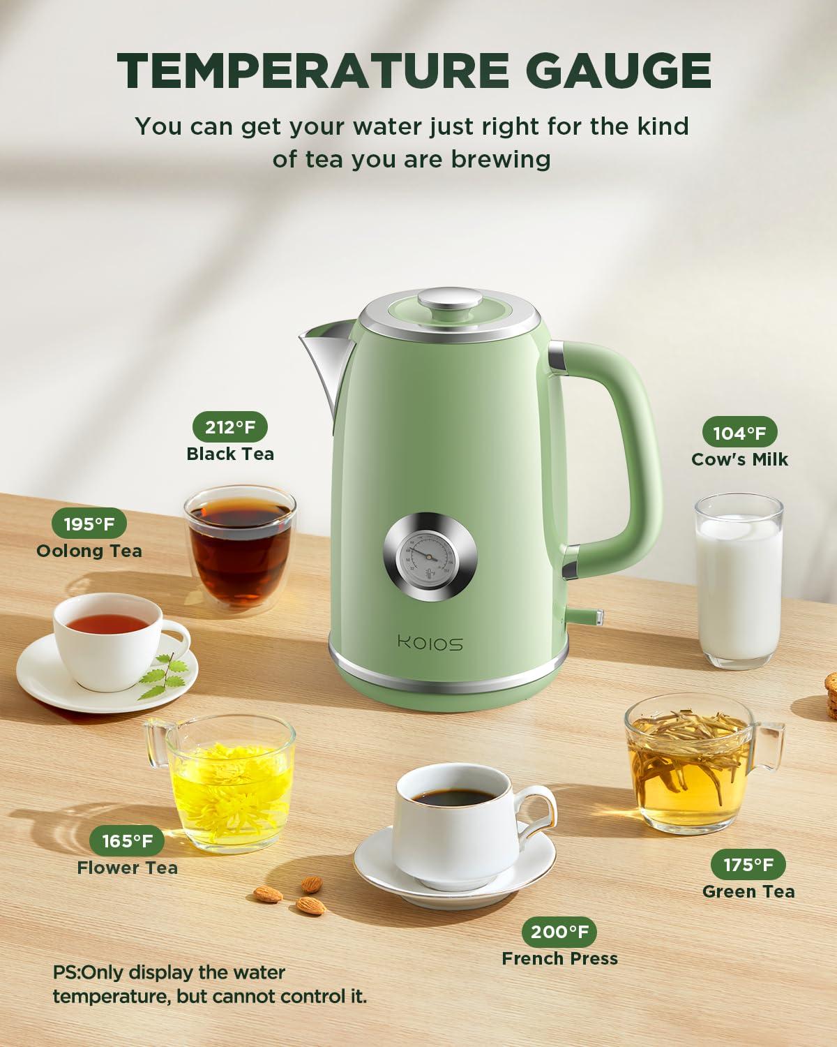 Electric Kettle 1.8L with Temperature Gauge, 1500W Fast Boiling Electric Tea Kettle, 100% Stainless Steel Retro-Style Hot Water Kettle Electric - Glowing LED Light, Auto Shut-Off & Boil-Dry Protection - Image 4